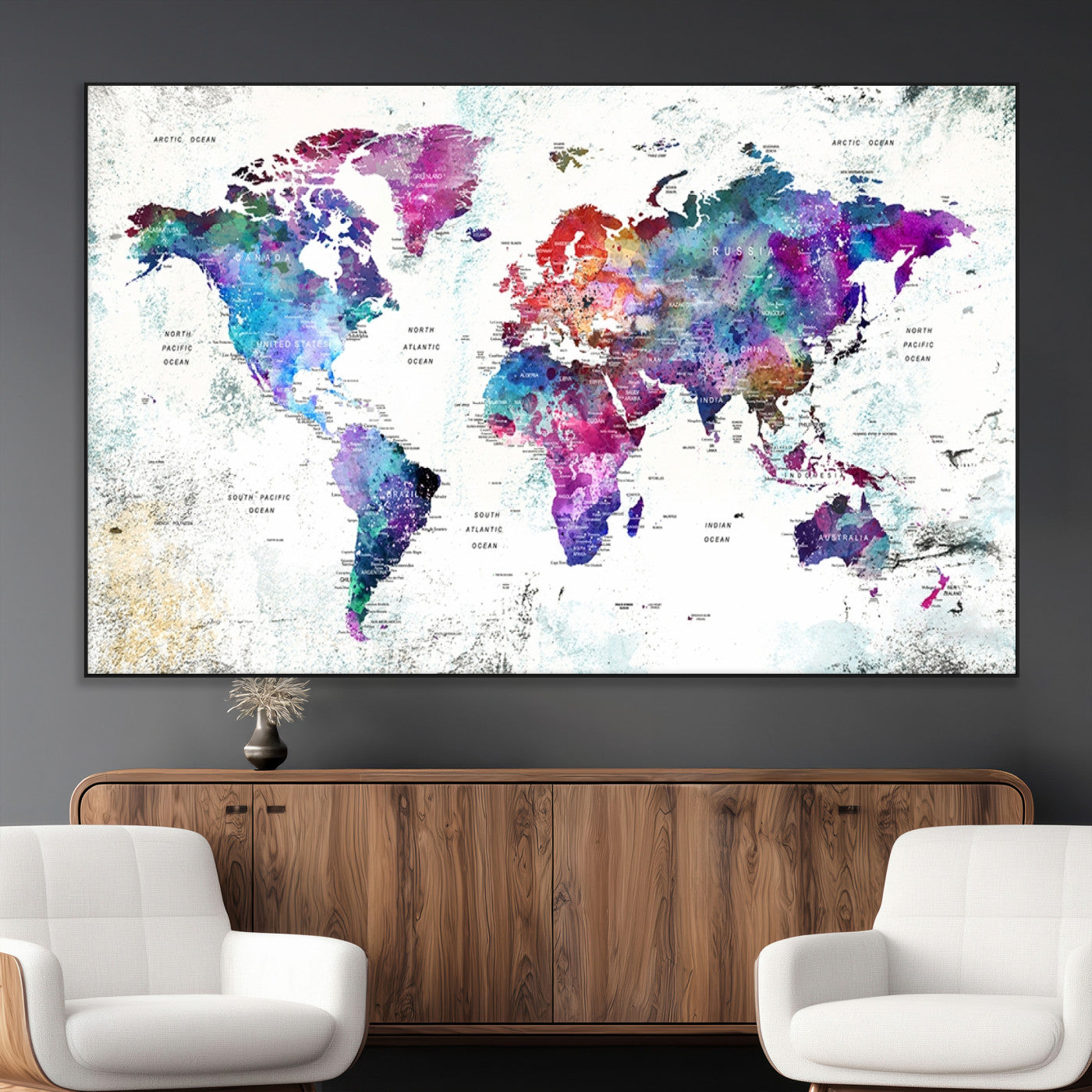 SEG-FC-51X34_Oversize - Push Pin World Map Canvas Print – Framed Wall Art for Couples to Track Their Travels – Anniversary