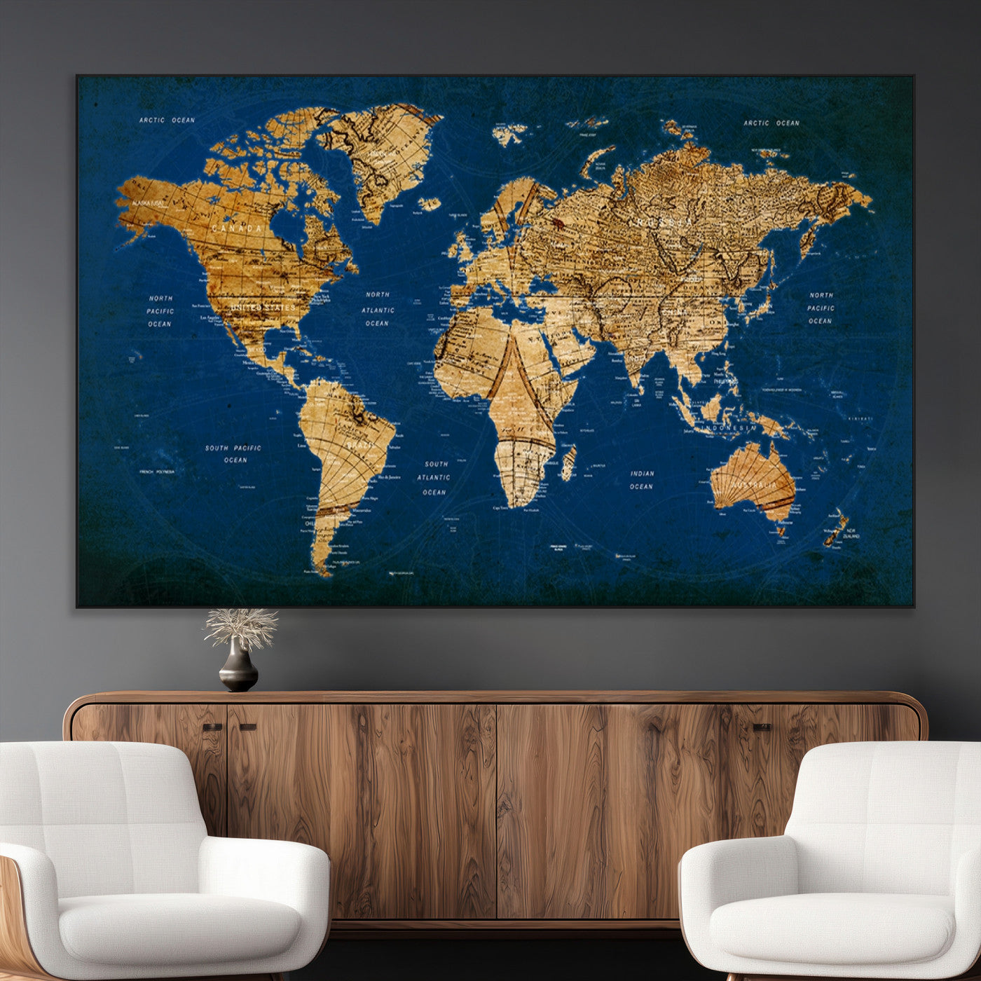 SEG-FC-51X34_Oversize - Push Pin World Map Canvas Print – Framed Wall Art for Couples to Track Their Travels – Anniversary