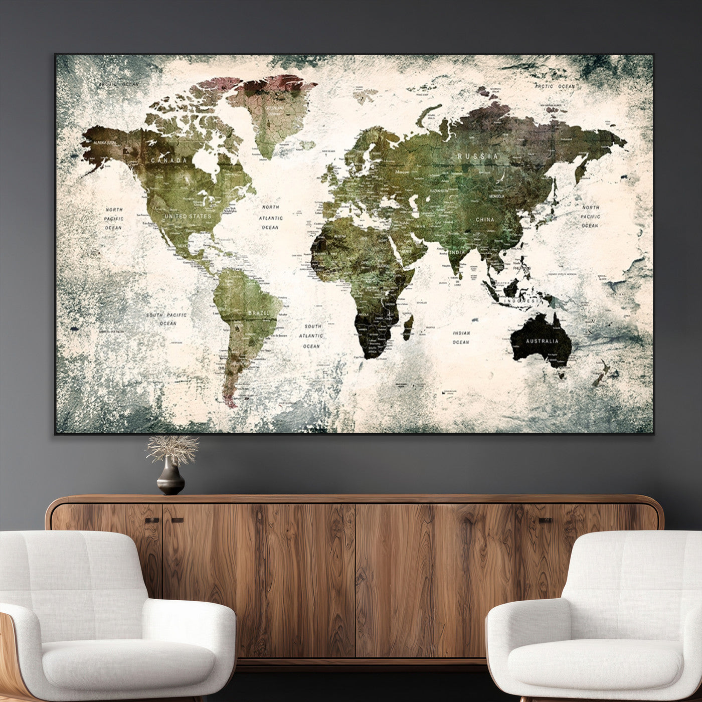 SEG-FC-51X34_Oversize - Push Pin World Map Canvas Print – Framed Wall Art for Couples to Track Their Travels – Anniversary
