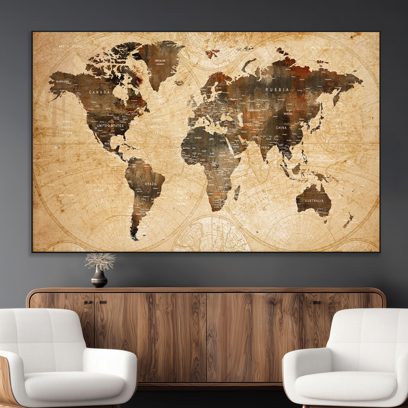 SEG-FC-51X34_Oversize - Push Pin World Map Canvas Print – Framed Wall Art for Couples to Track Their Travels – Anniversary