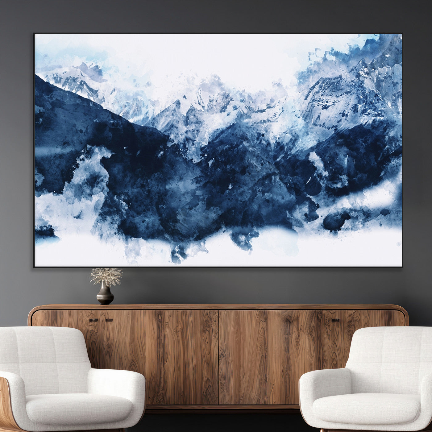 81700-MGV-CV-36X24-Abstract Blue Mountain Canvas Wall Art – Modern Triptych Landscape Print – Contemporary Nature Decor for Living Room or Office – Ready to