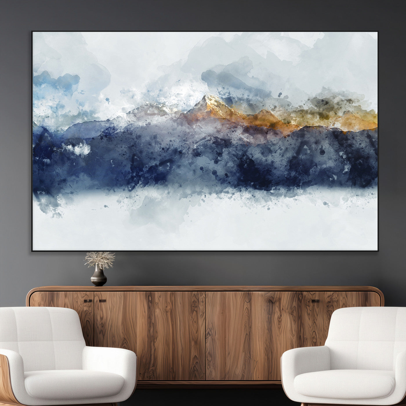 89149-MGV-CV-36X24-Abstract Mountain Range Art Canvas Print | 3 Panel Watercolor Landscape for Living Room, Office, or Bedroom | Large Ready-to-Hang Artwork
