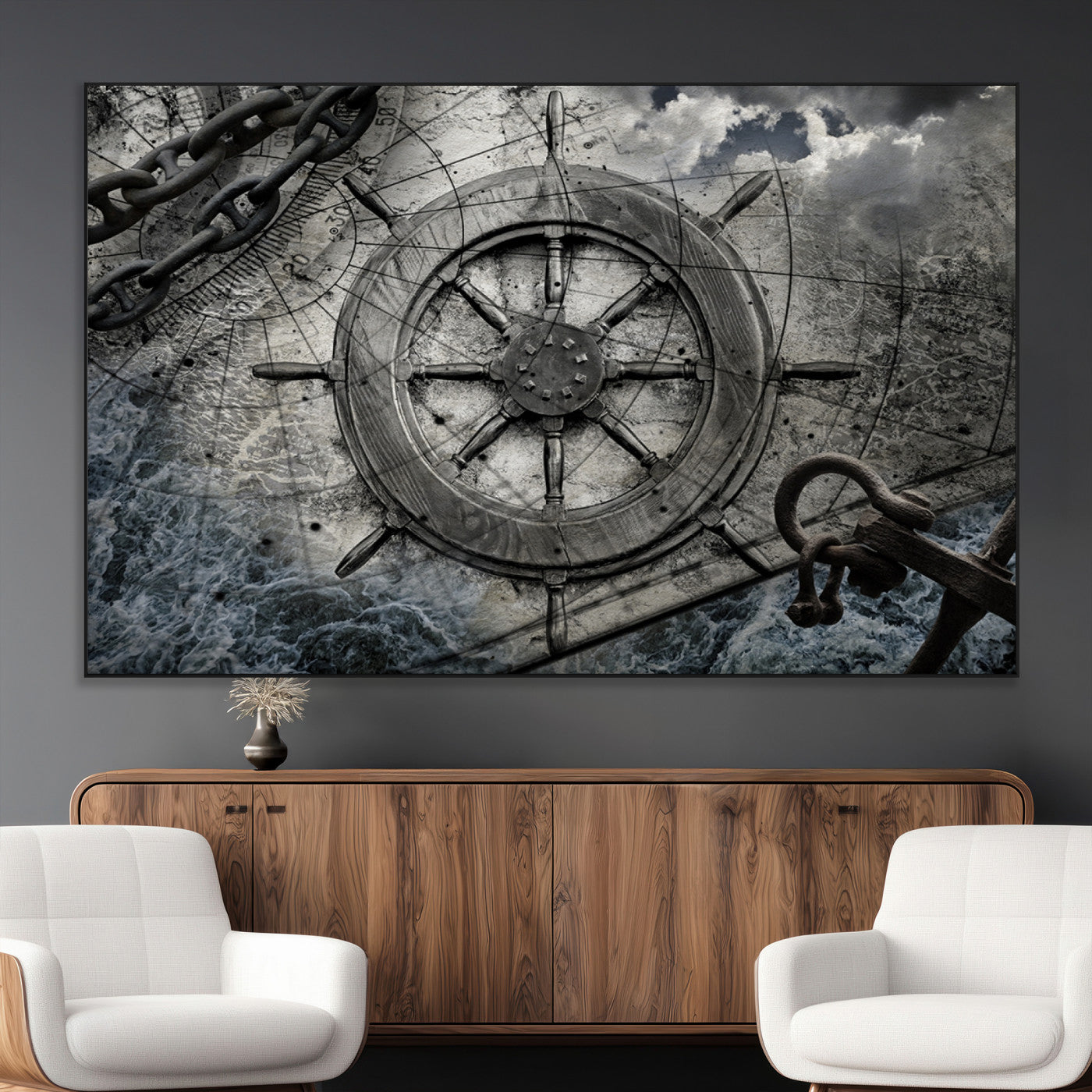 SEG-FC-51X34_Oversize - Ship Steering Wheel Vintage Wall Art Canvas Print