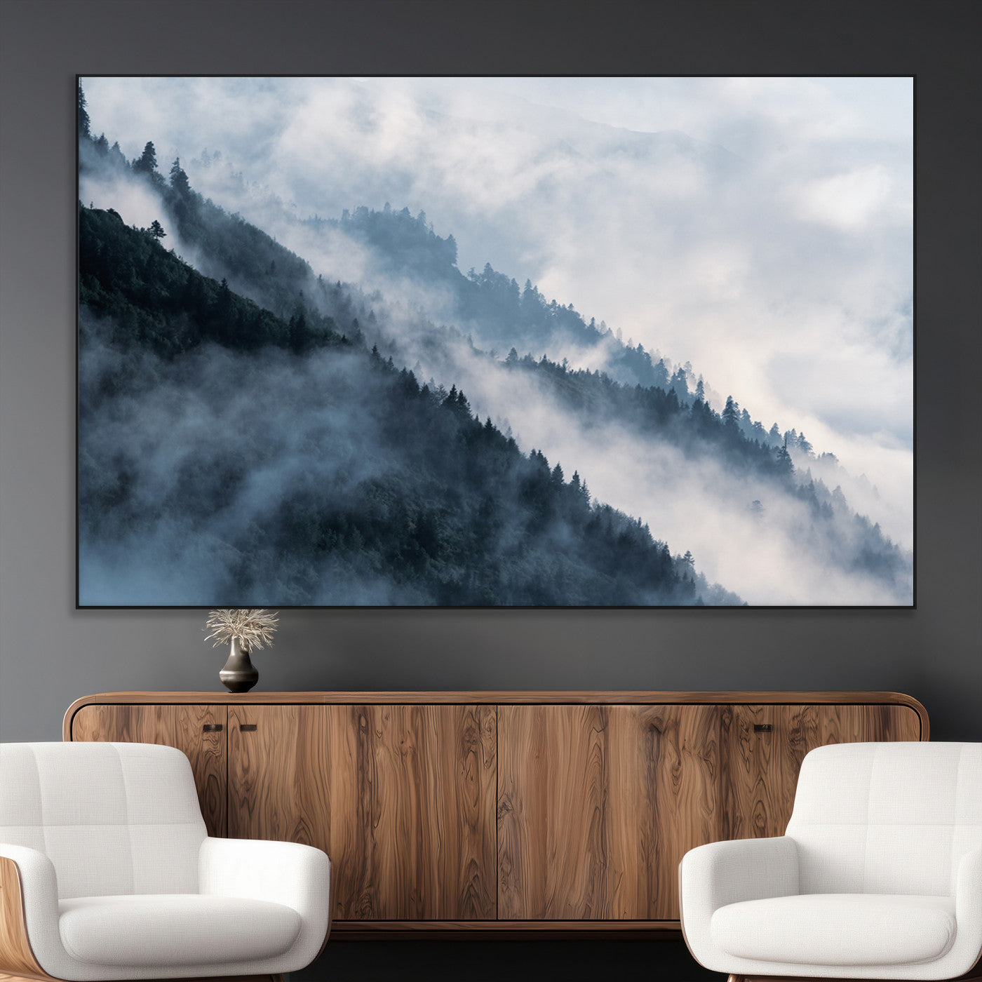 SEG-FC-51X34_Oversize - Foggy Forest Wall Art Canvas Print – Misty Mountain Landscape Decor – Ready to Hang Nature-Inspired