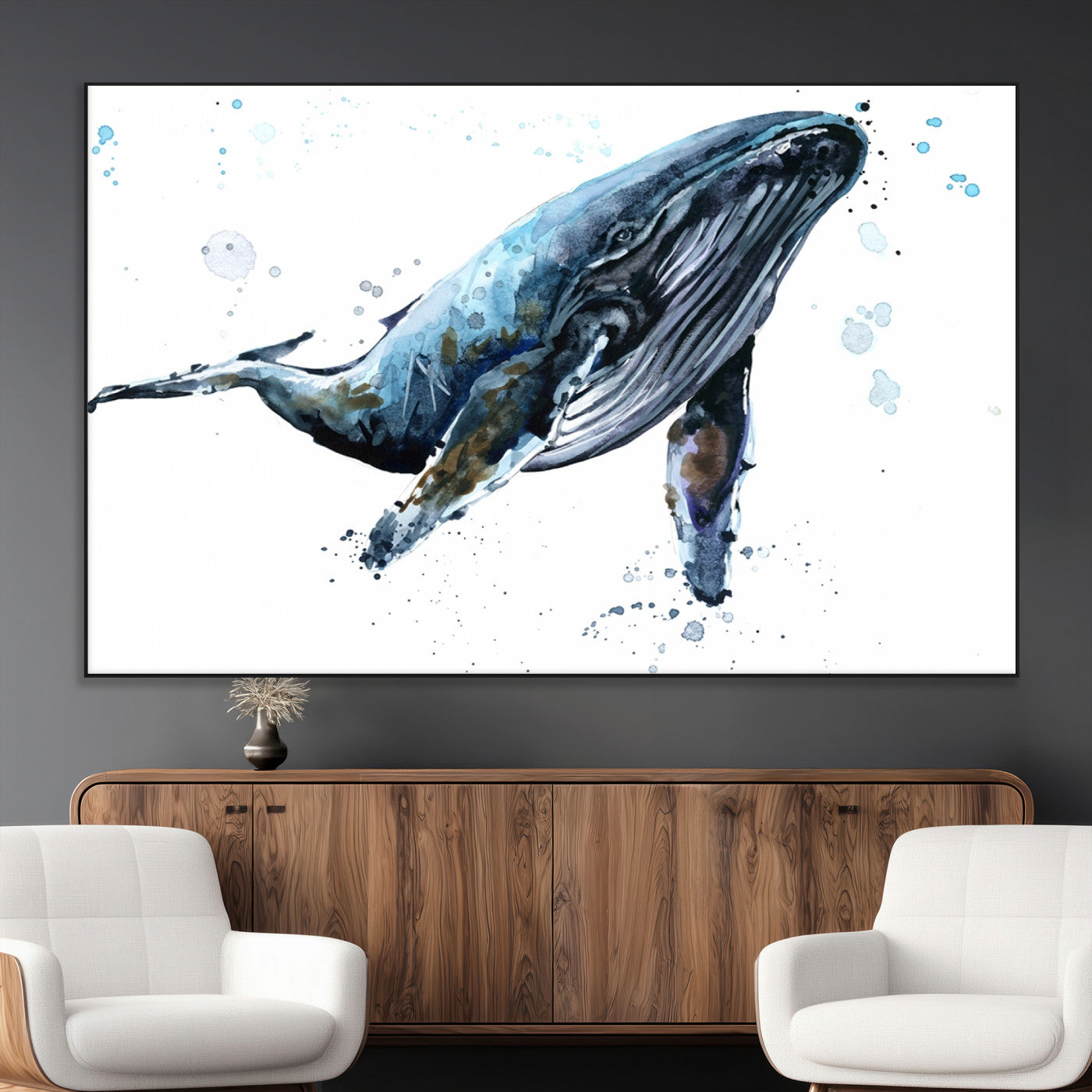 SEG-FC-51X34_Oversize - Watercolor Whale Wall Art Canvas Print