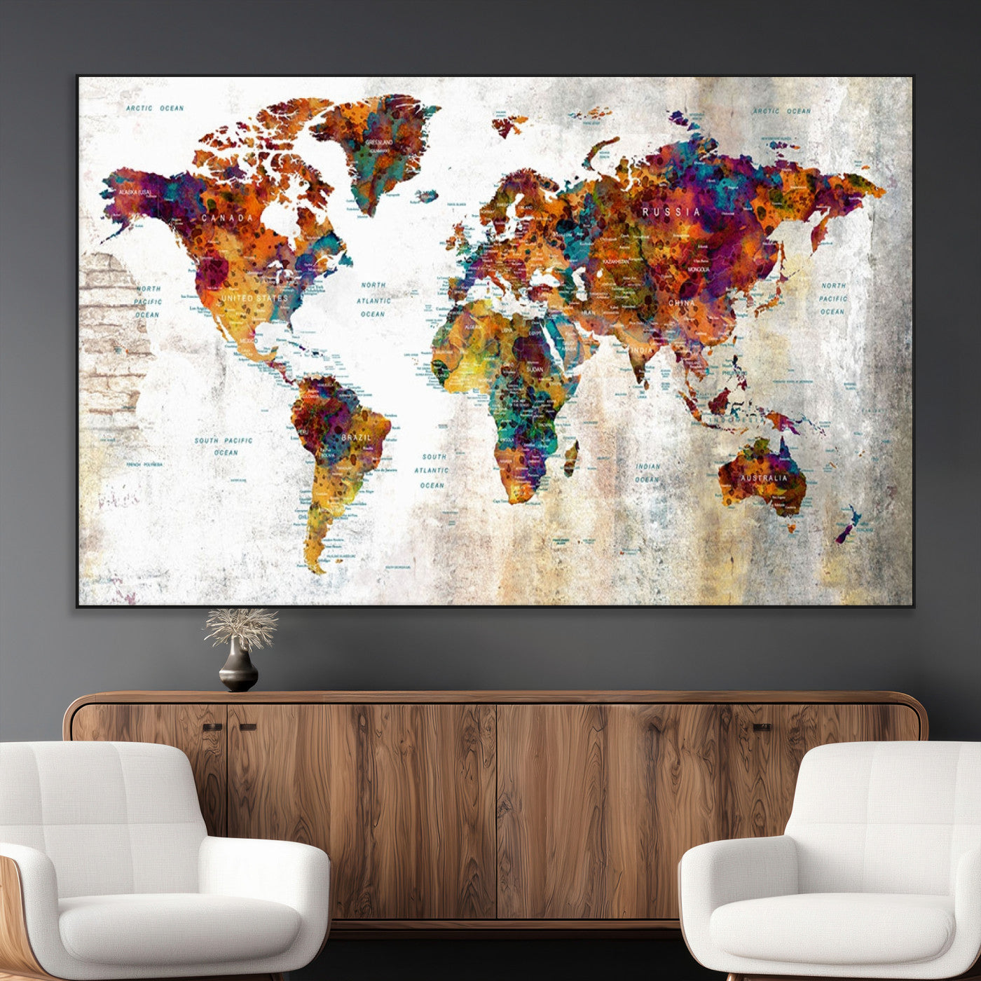 SEG-FC-51X34_Oversize - Push Pin World Map Canvas Print – Framed Wall Art for Couples to Track Their Travels – Anniversary