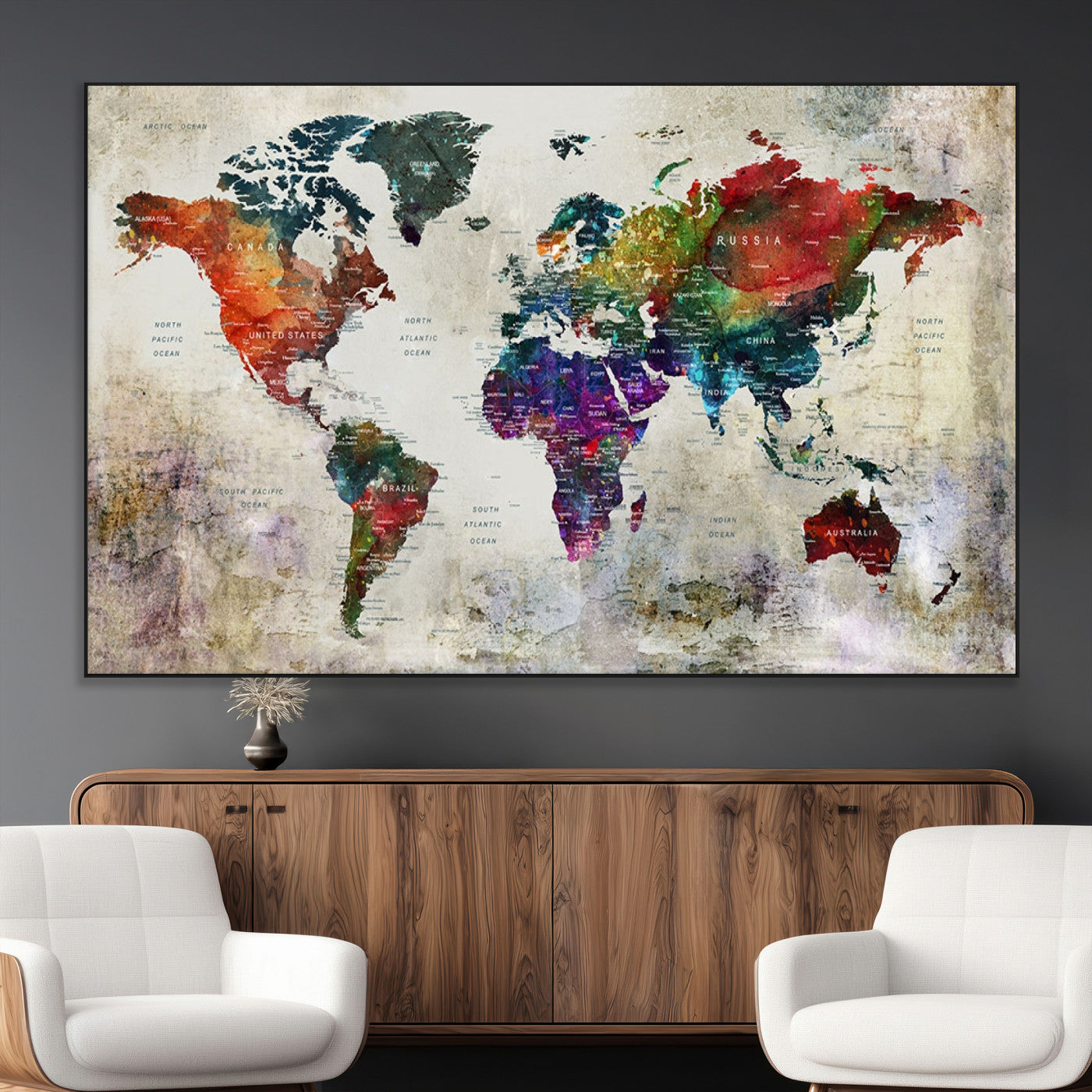 SEG-FC-51X34_Oversize - Push Pin World Map Canvas Print – Framed Wall Art for Couples to Track Their Travels – Anniversary