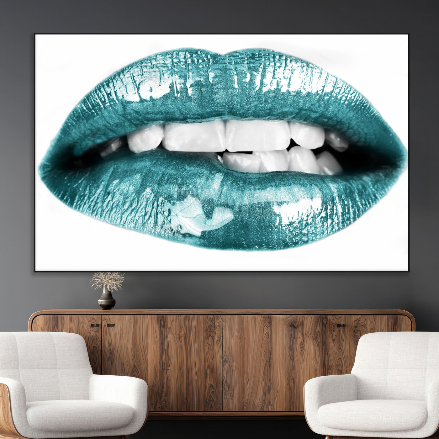 SEG-FC-51X34_Oversize - Blue Lips Wall Art Canvas Print