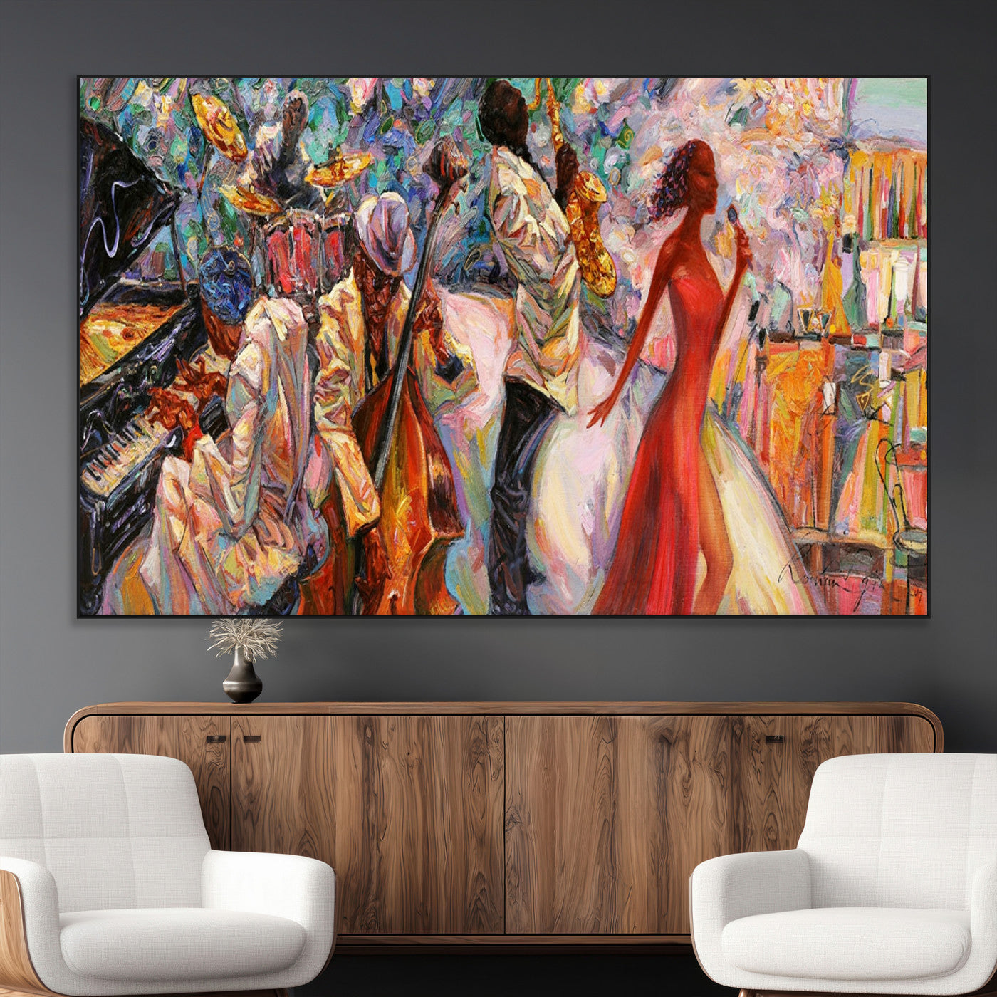 SEG-FC-51X34_Oversize - Abstract Afro American Jazz Canvas Wall Art | Music-Inspired Painting for Dining Room, Living Room,
