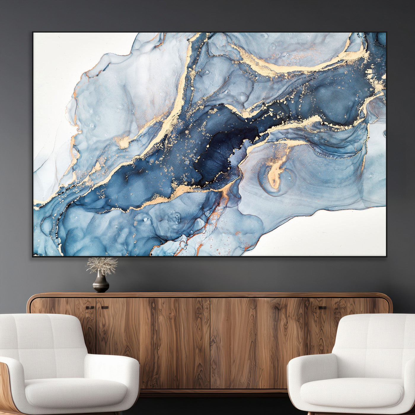 33782-MGV-CV-36X24-Abstract Art Print - Blue Abstract Canvas Wall Art Print Abstract Art Fluid Effect Marble Wall Art