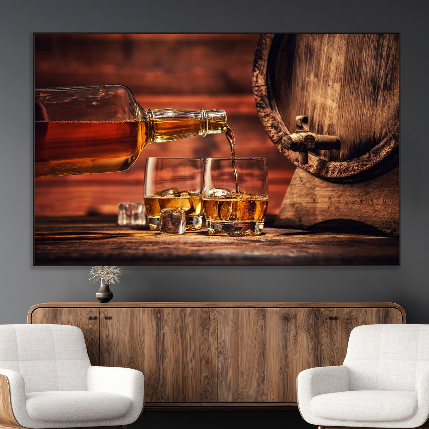 SEG-FC-51X34_Oversize - Whiskey and Cigar Canvas Wall Art | 3 Panel Bar Room Decor for Home Lounge, Office, or Man Cave |