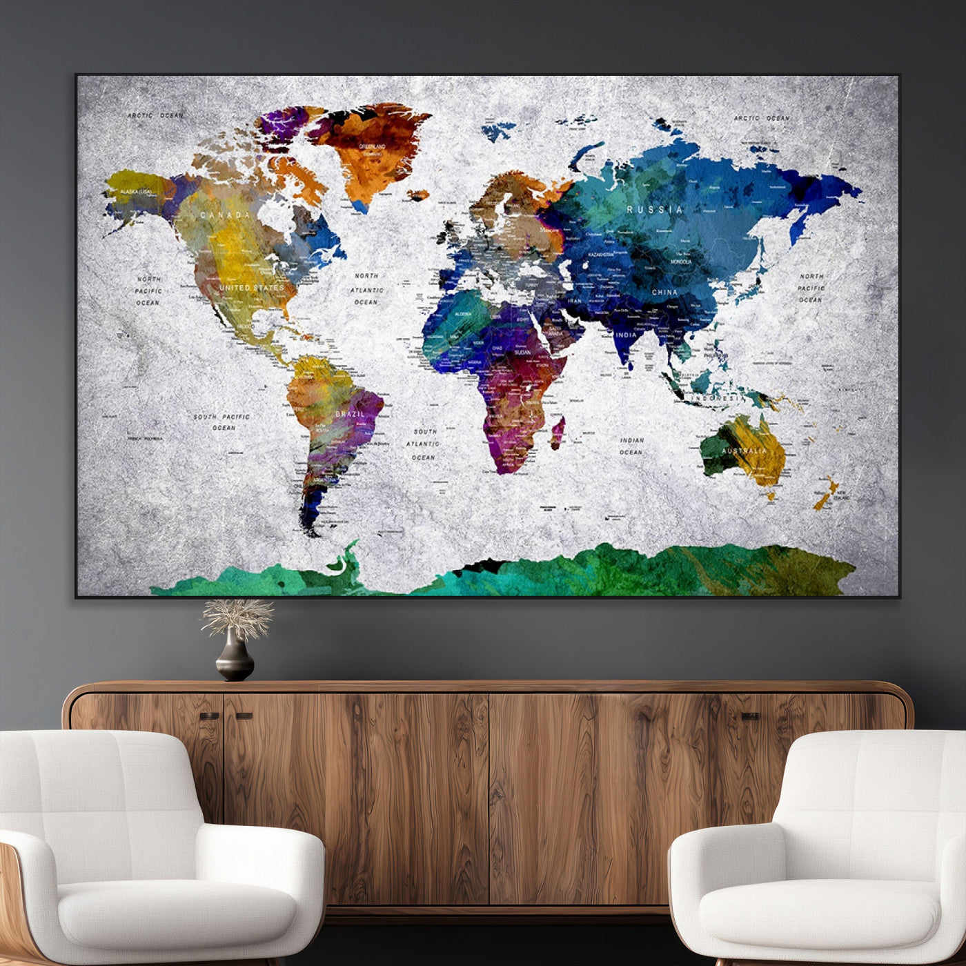 SEG-FC-51X34_Oversize - Push Pin World Map Canvas Print – Framed Wall Art for Couples to Track Their Travels – Anniversary