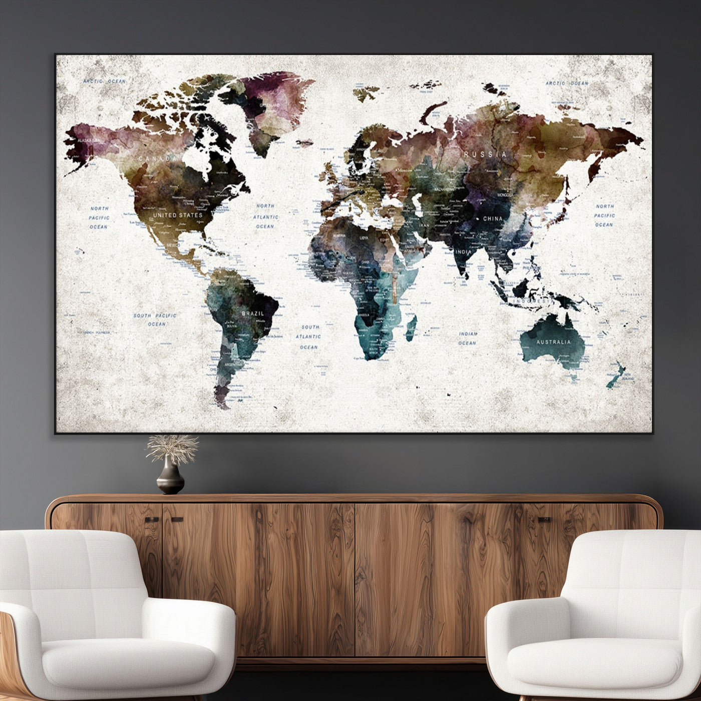 SEG-FC-51X34_Oversize - Push Pin World Map Canvas Print – Framed Wall Art for Couples to Track Their Travels – Anniversary
