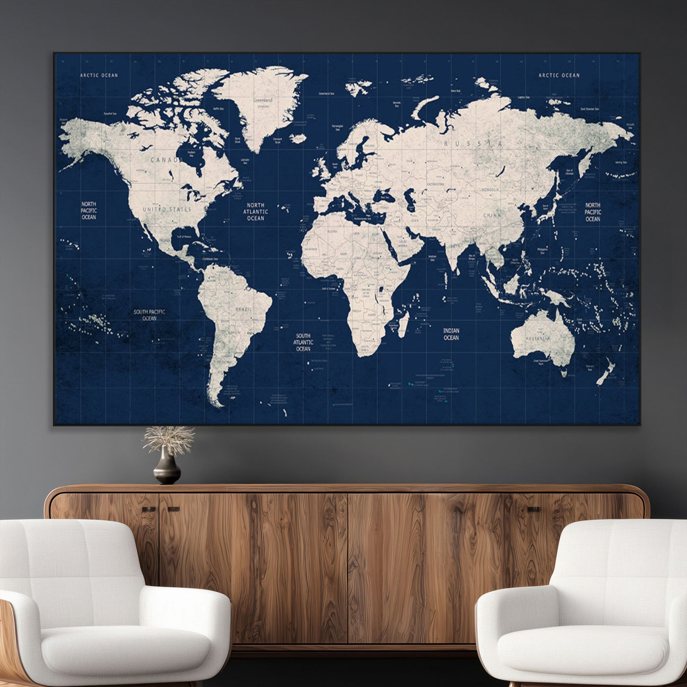 17866-MGV-CV-36X24-Push Pin World Map Canvas Print – Framed Wall Art for Couples to Track Their Travels – Anniversary