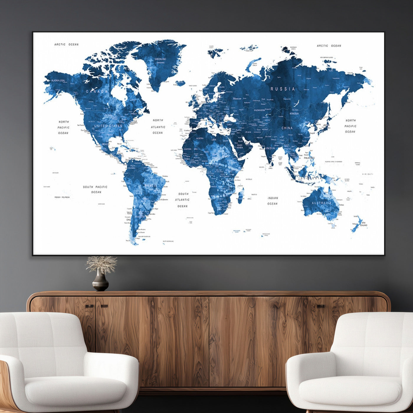 SEG-FC-51X34_Oversize - Push Pin World Map Canvas Print – Framed Wall Art for Couples to Track Their Travels – Anniversary