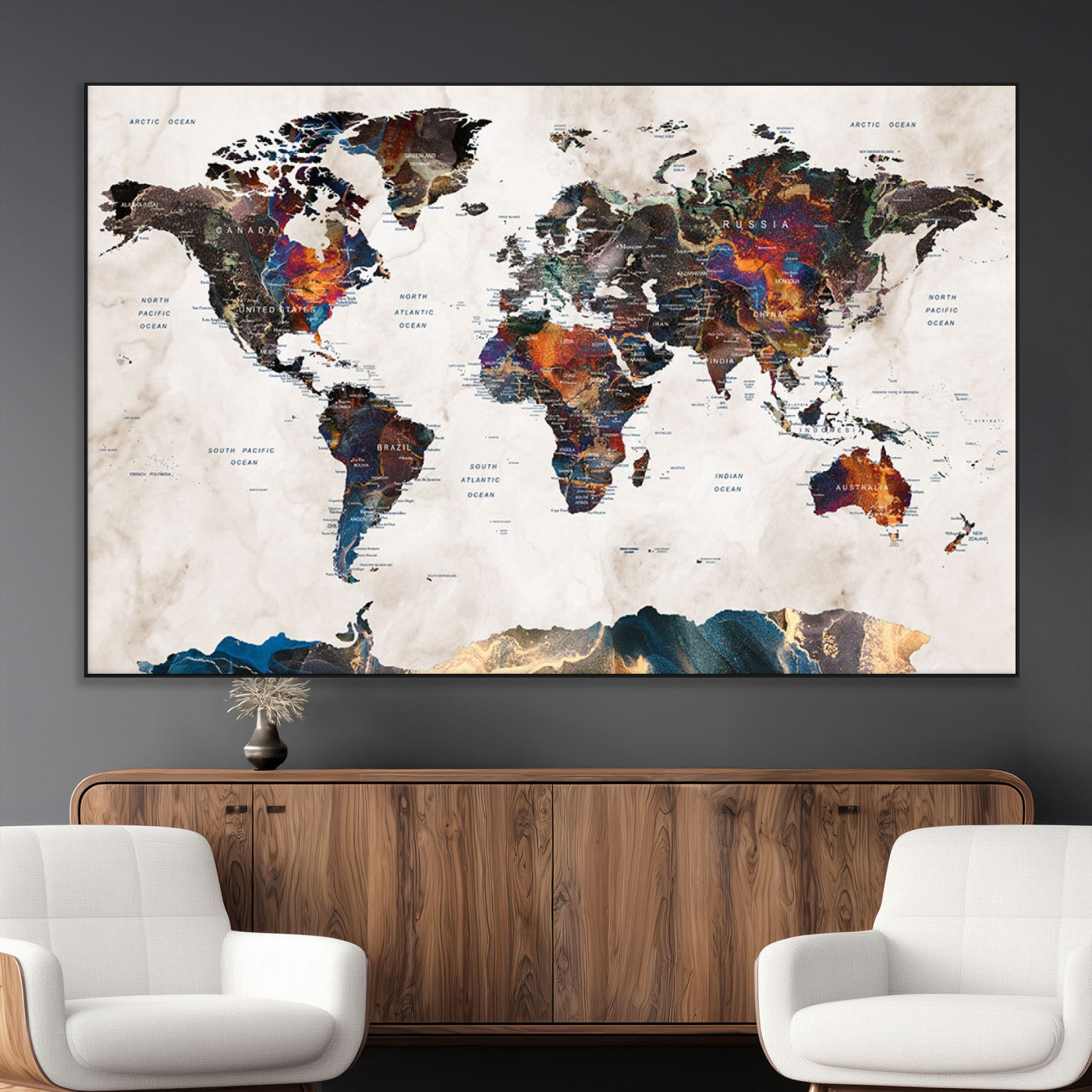 SEG-FC-51X34_Oversize - Push Pin World Map Canvas Print – Framed Wall Art for Couples to Track Their Travels – Anniversary