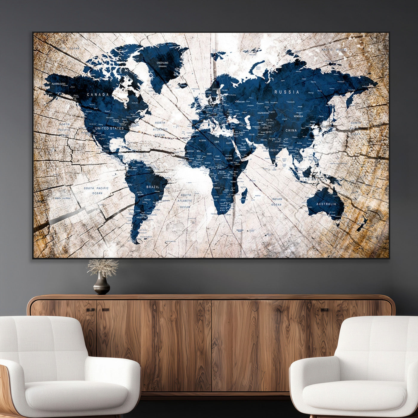 SEG-FC-51X34_Oversize - Push Pin World Map Canvas Print – Framed Wall Art for Couples to Track Their Travels – Anniversary