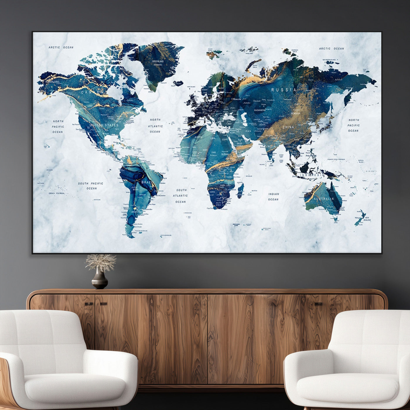 SEG-FC-51X34_Oversize - Push Pin World Map Canvas Print – Framed Wall Art for Couples to Track Their Travels – Anniversary