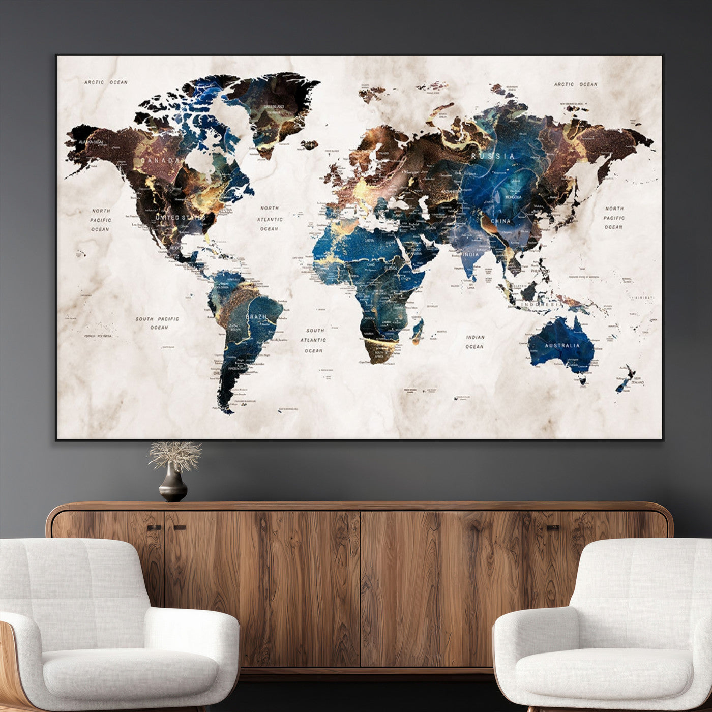 SEG-FC-51X34_Oversize - Push Pin World Map Canvas Print – Framed Wall Art for Couples to Track Their Travels – Anniversary