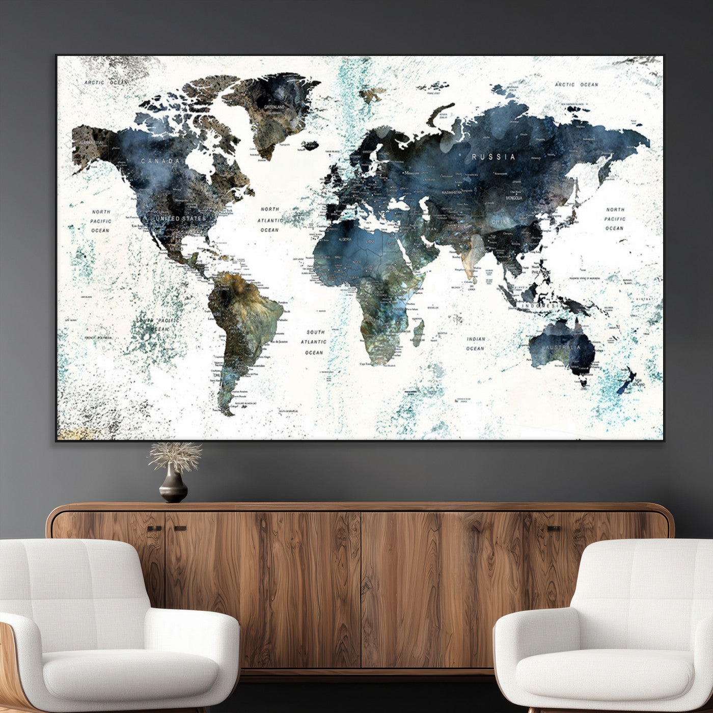 SEG-FC-51X34_Oversize - Push Pin World Map Canvas Print – Framed Wall Art for Couples to Track Their Travels – Anniversary