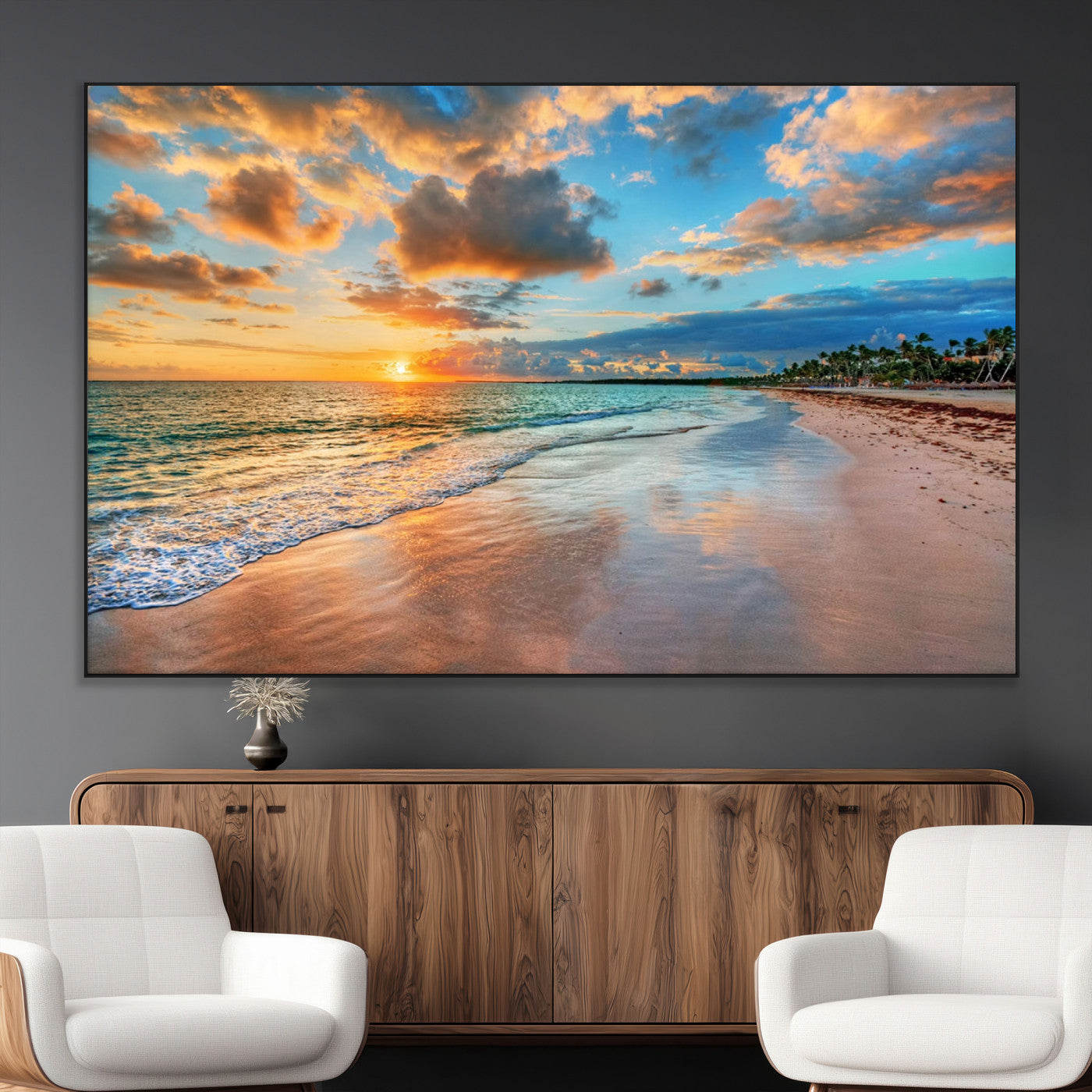 SEG-FC-51X34_Oversize - Sunset Beach Canvas Wall Art – Tropical Triptych Seascape Print – Coastal Ocean Decor for Living