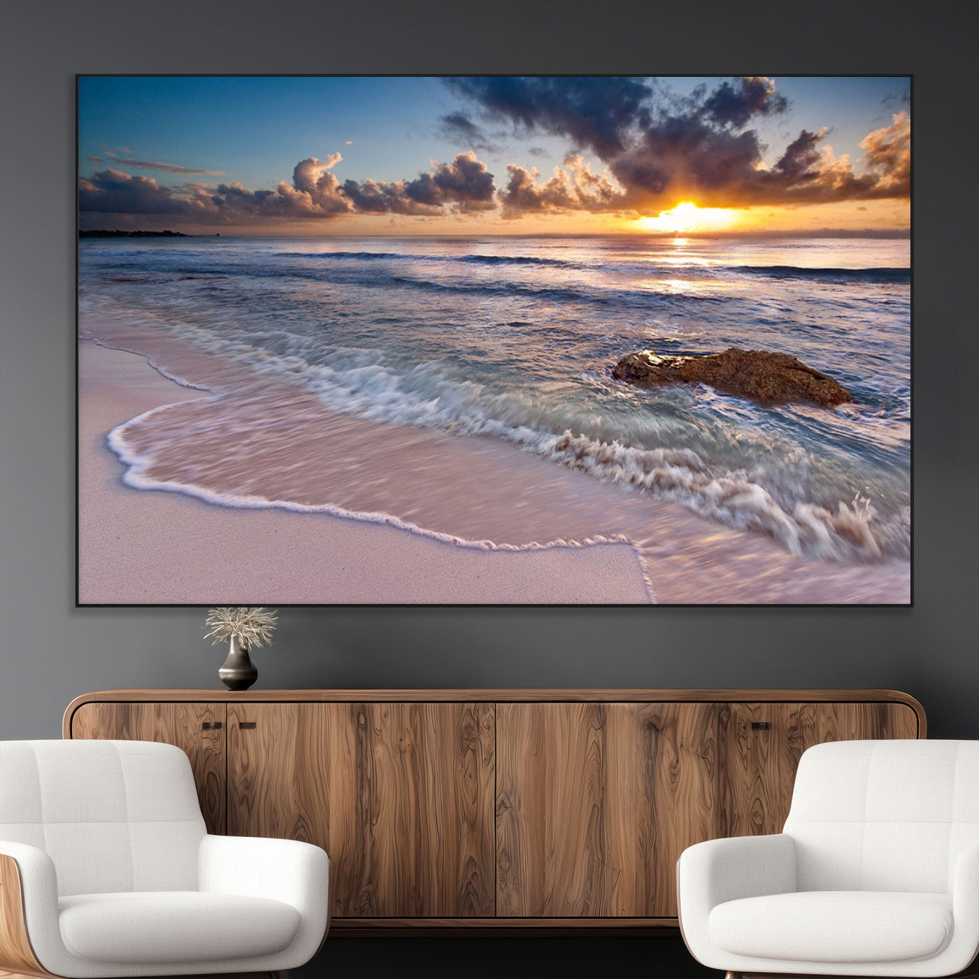 -Sea Ocean Sunset Beach Wall Art Canvas Print