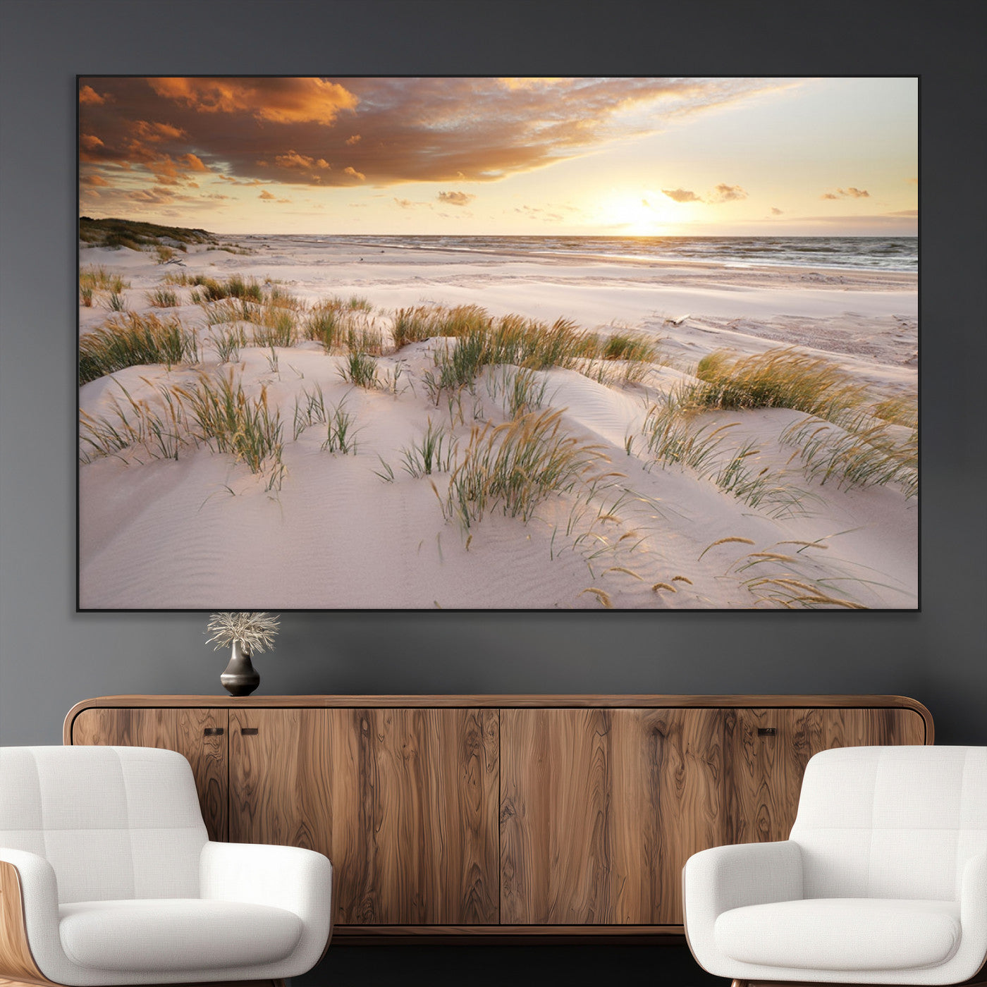SEG-FC-51X34_Oversize - Flight Over Coastal Beach Landscape, Flight Over Coastal Beach Print Canvas Wall Art