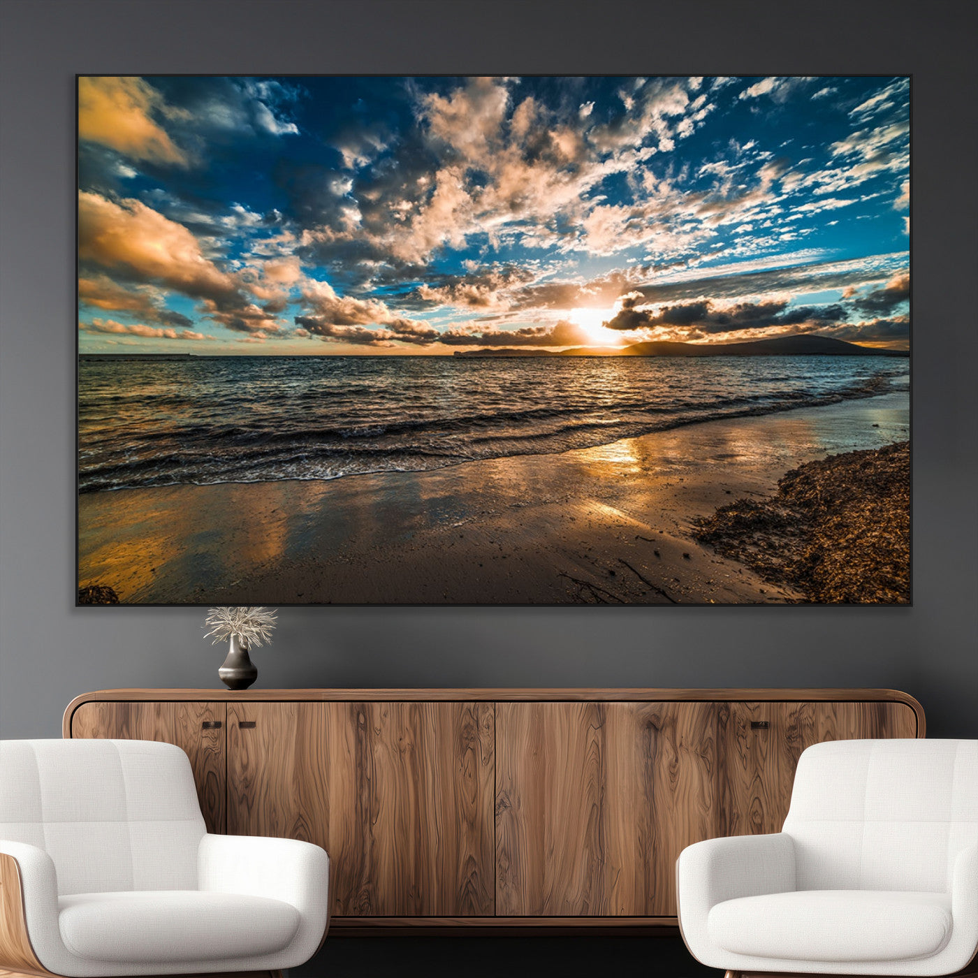 SEG-FC-51X34_Oversize - Beach Wall Art - Stunning Ocean Sunset Canvas Print with Coastal Design for Elegant and Relaxing