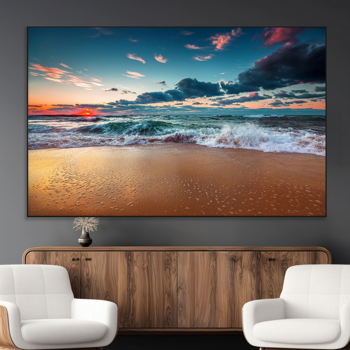 SEG-FC-51X34_Oversize - Sunset on Beach Wall Art Ocean Beach Canvas Print