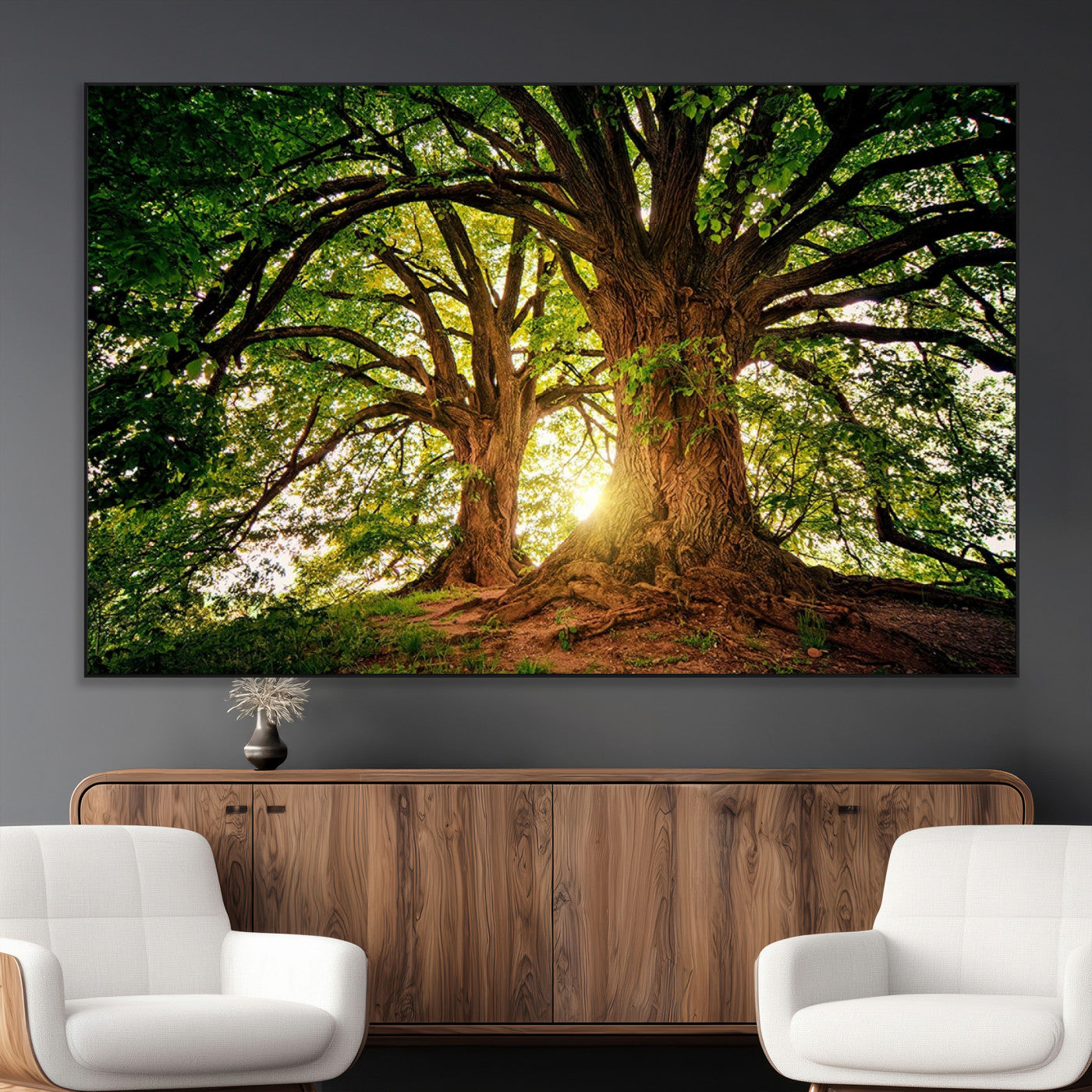 SEG-FC-51X34_Oversize - Majestic Ancient Tree Wall Art, NatureCanvas Print, Woodland Art, Tree of Life Artwork, Sunlit