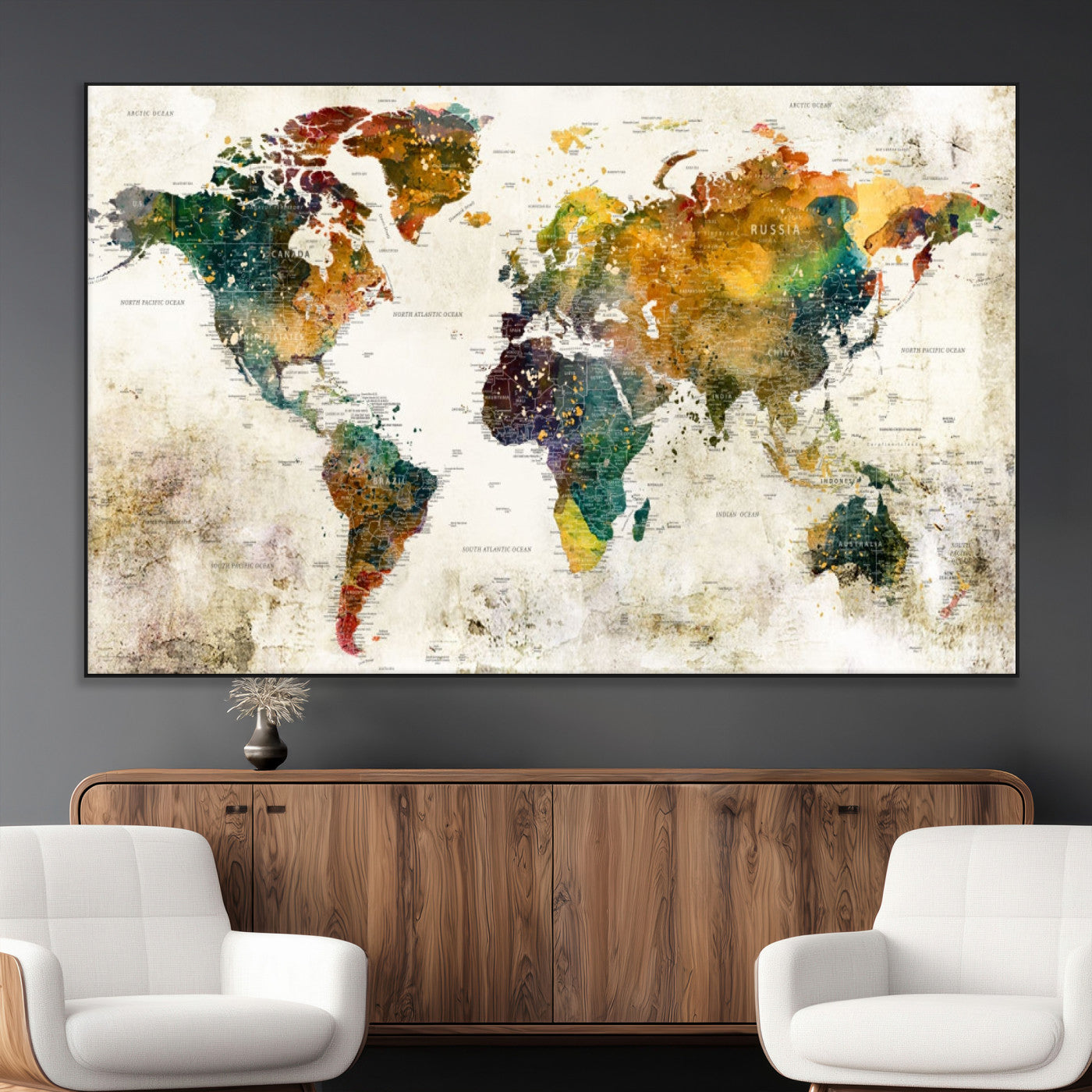 SEG-FC-51X34_Oversize - Push Pin World Map Canvas Print – Framed Wall Art for Couples to Track Their Travels – Anniversary