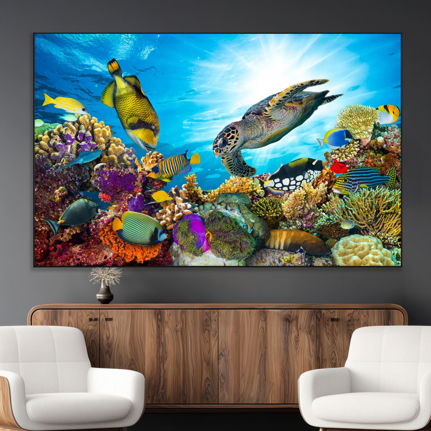 SEG-FC-51X34_Oversize - Aquatic Life Sea Turtles Fish Wall Art Canvas Print