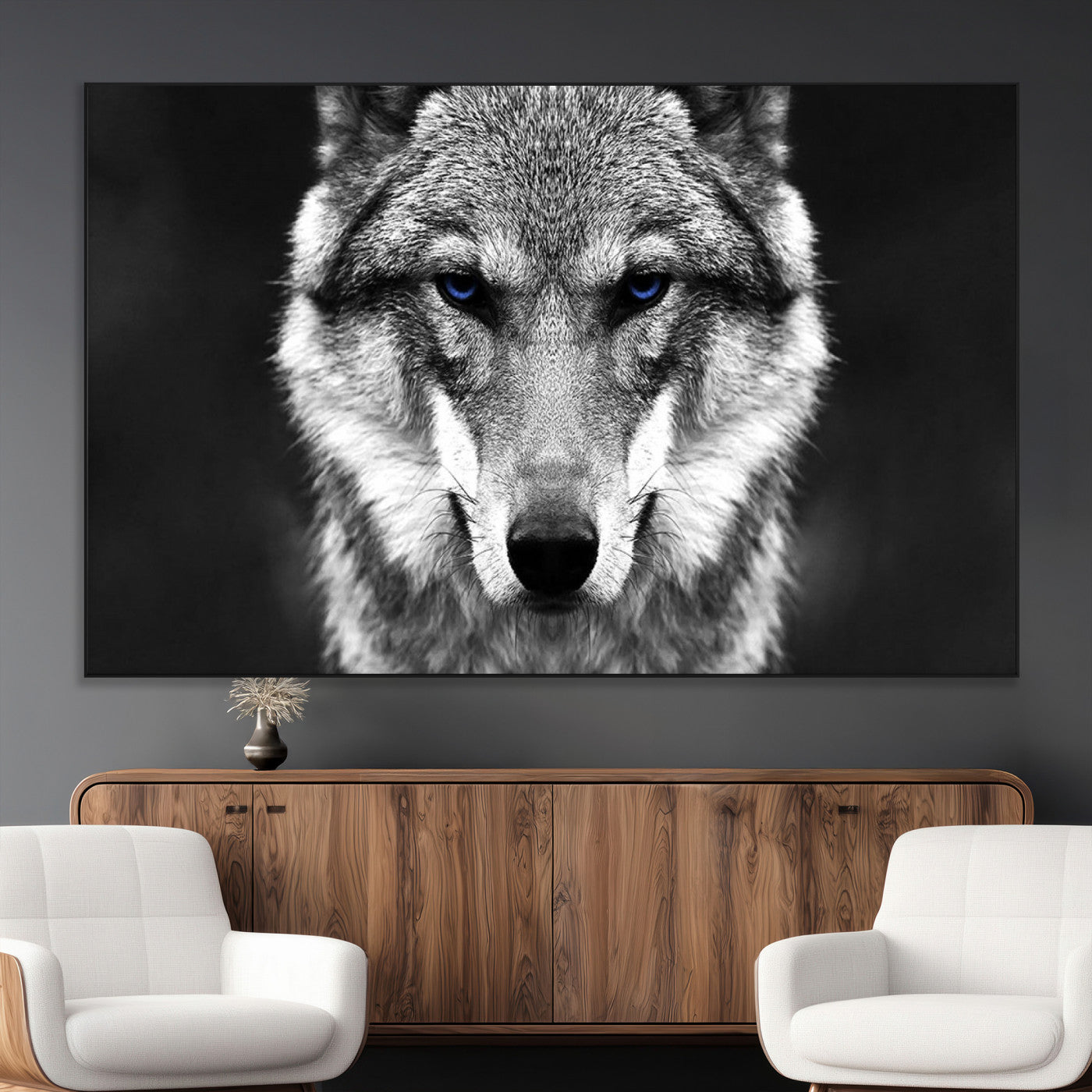 SEG-FC-51X34_Oversize - Black and White Wild Wolf Wall Art Canvas Print