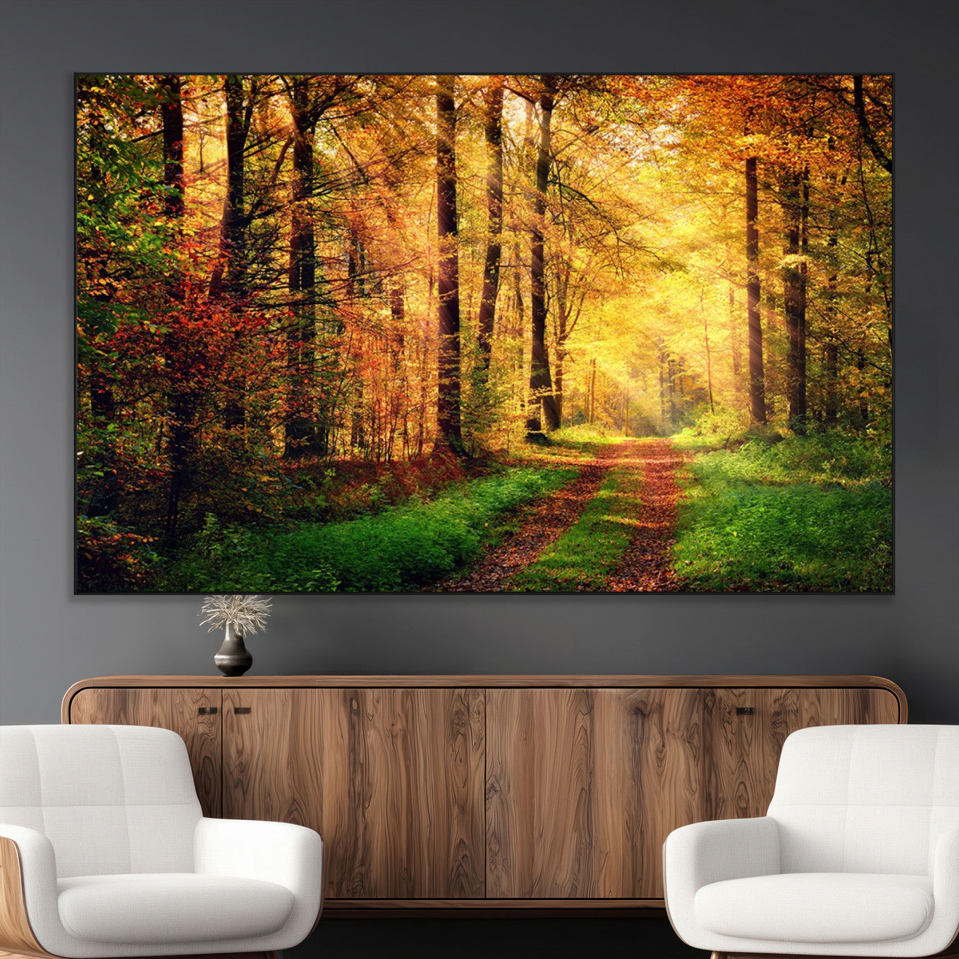 SEG-FC-51X34_Oversize - Forest Fall Wall Art Print - Sunlight Through Trees Wall Art Canvas Print
