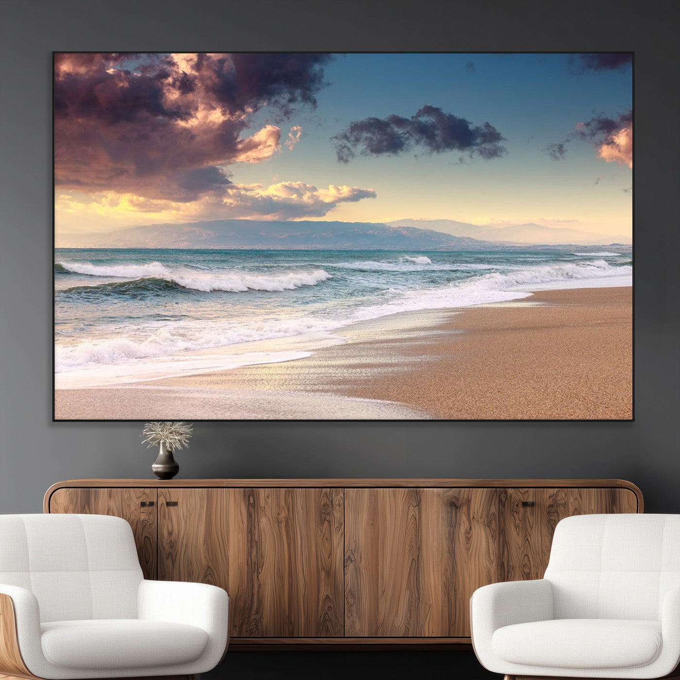 SEG-FC-51X34_Oversize - Cloudy Weather Beach Sunset Canvas Print | Sunrise Wall Art Canvas Print