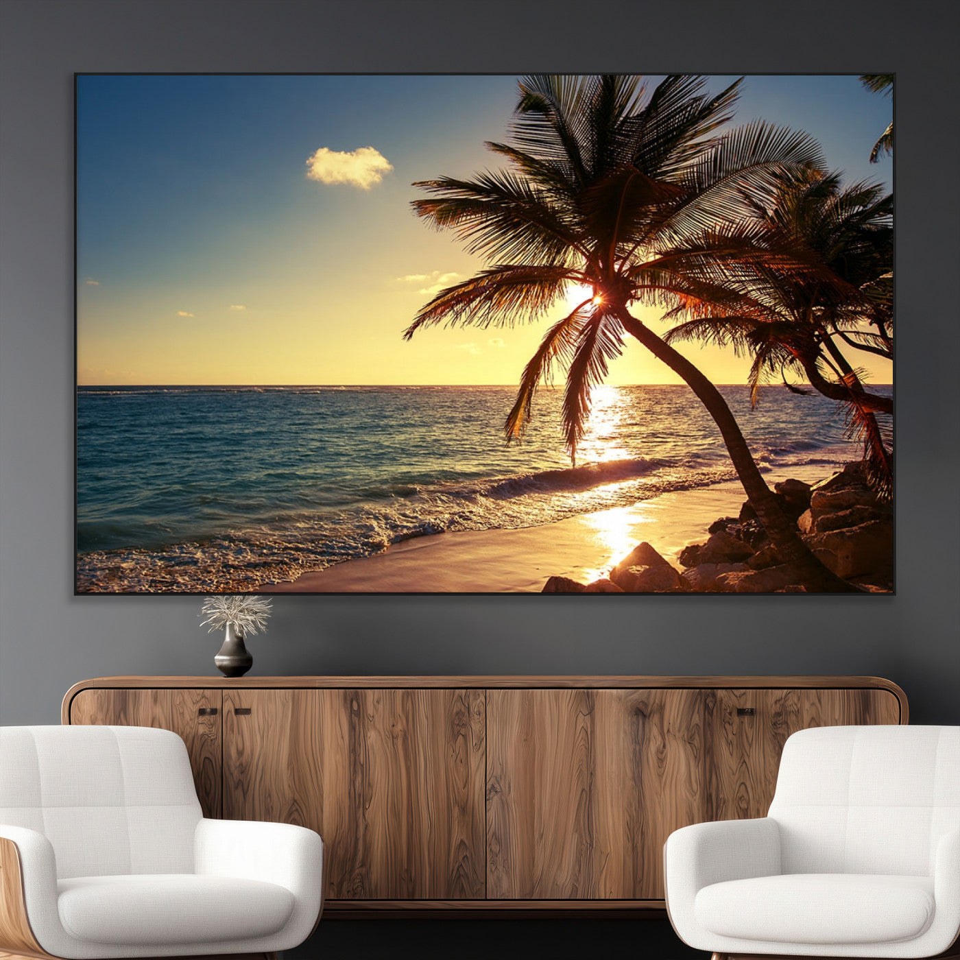 -Sunset Palm Trees Wall Art Canvas Print