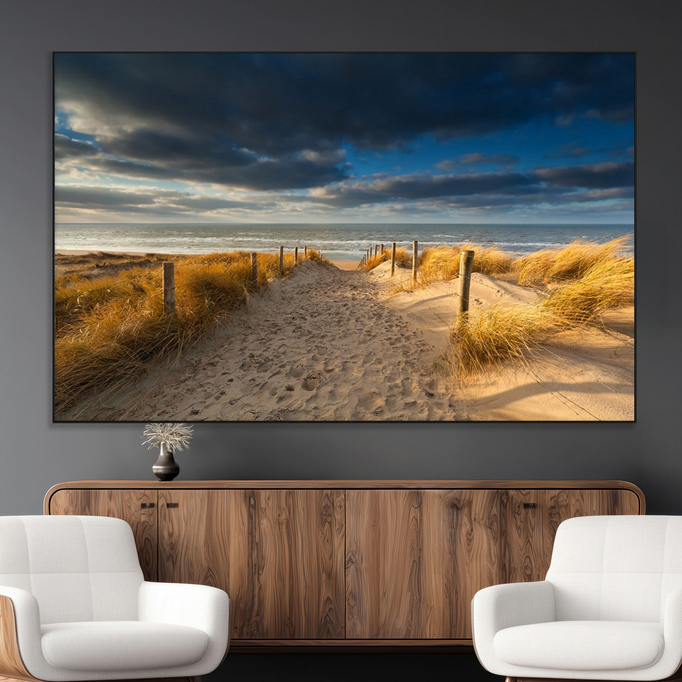 SEG-FC-51X34_Oversize - Ocean Beach Dark Clouds Wall Art Canvas Print