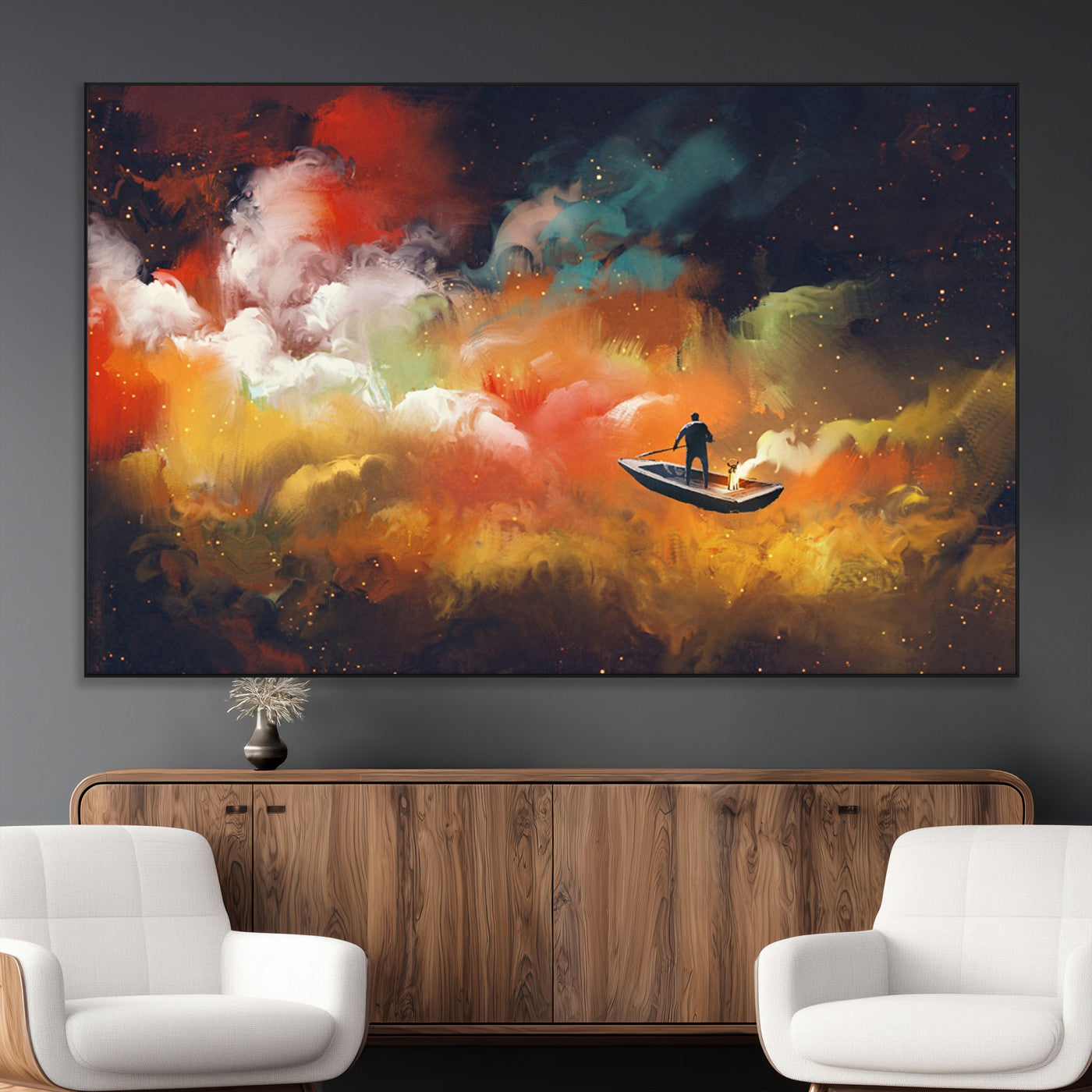 SEG-FC-51X34_Oversize - Surreal Space Adventure Canvas Wall Art – Dreamlike Abstract Galaxy Print – Framed and Ready to Hang for Living Room or Bedroom Decor