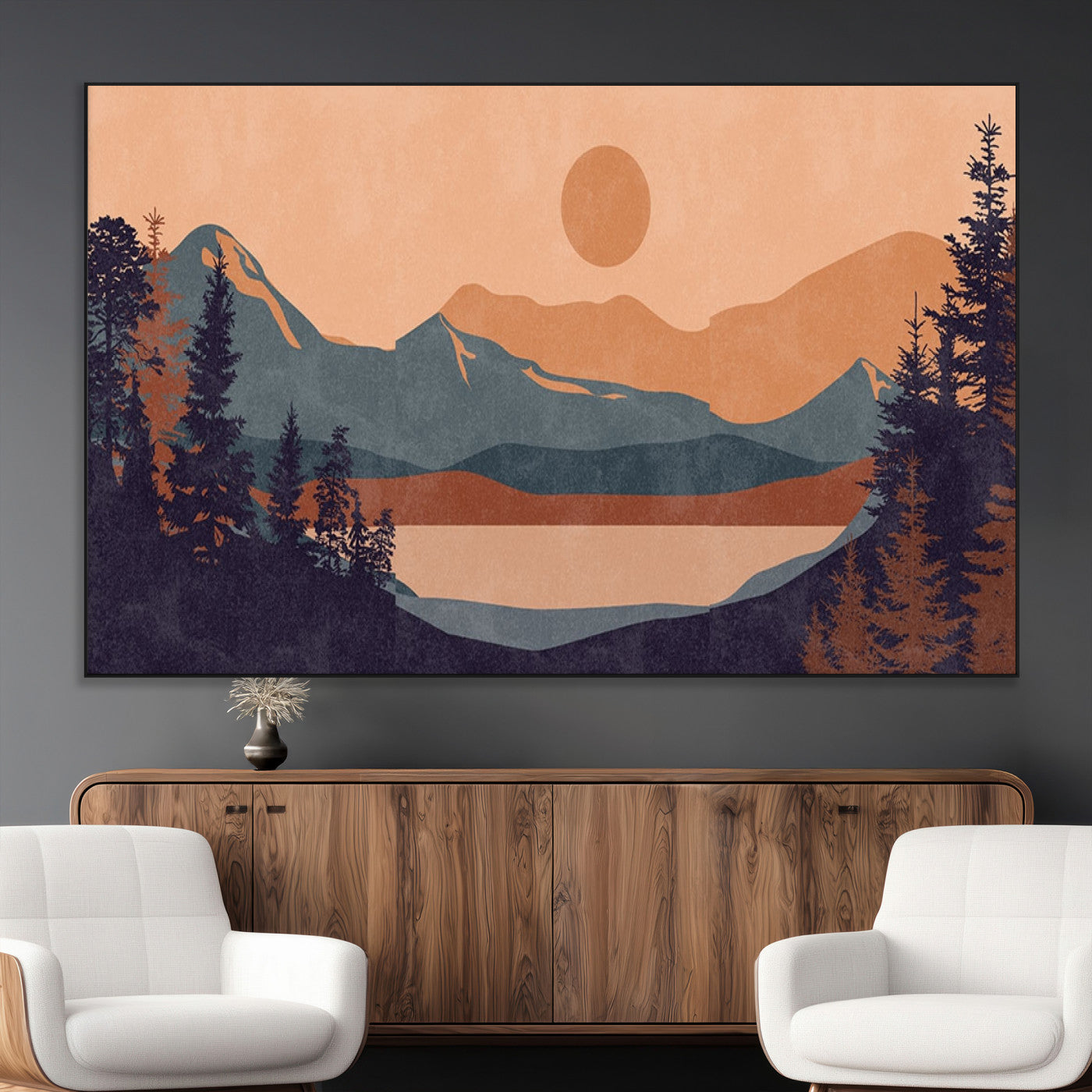 SEG-FC-51X34_Oversize - Modern Boho Sunset Canvas Print, Mountain Landscape Triptych – Giclée Canvas Art Print for Living