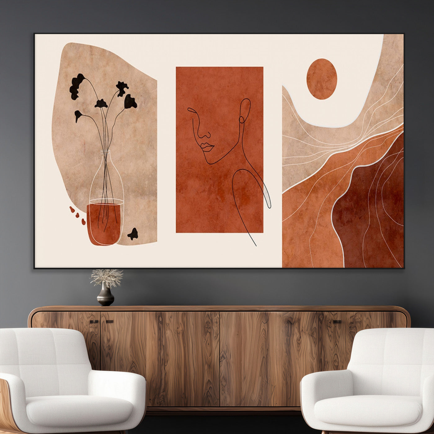 SEG-FC-51X34_Oversize - Boho Sunset Mountain Canvas Print, Modern Boho Sunset Mountain Landscape Triptych – Giclée Canvas