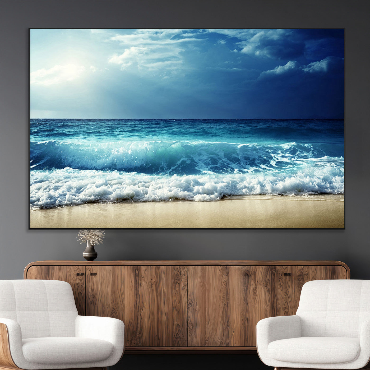 SEG-FC-51X34_Oversize - Majestic Ocean Wave Wall Art Canvas | 3 Panel Large Seascape Print for Living Room, Bedroom, Office