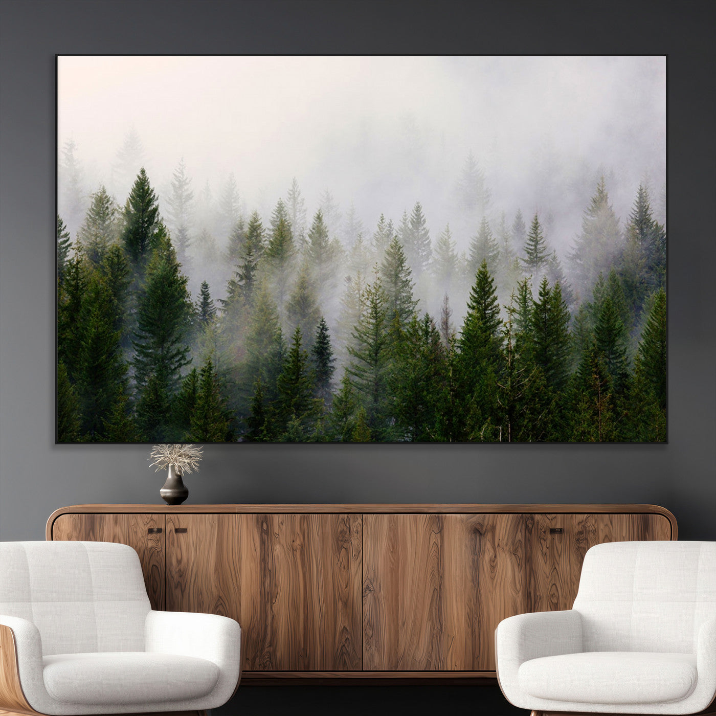 SEG-FC-51X34_Oversize - Forest Wall Art Canvas Print | Foggy Forest Wall Art | Pine Wood Forest Print