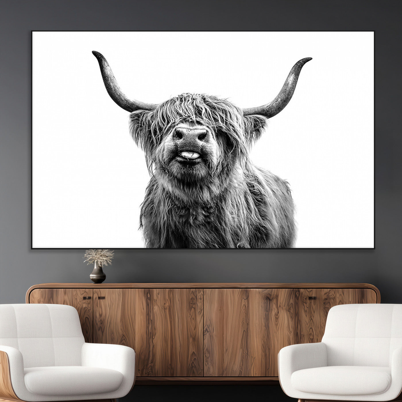 SEG-FC-51X34_Oversize - Fanny Scottish Highland Cow Cattle Art Print Farmhouse Wall Art Canvas Print