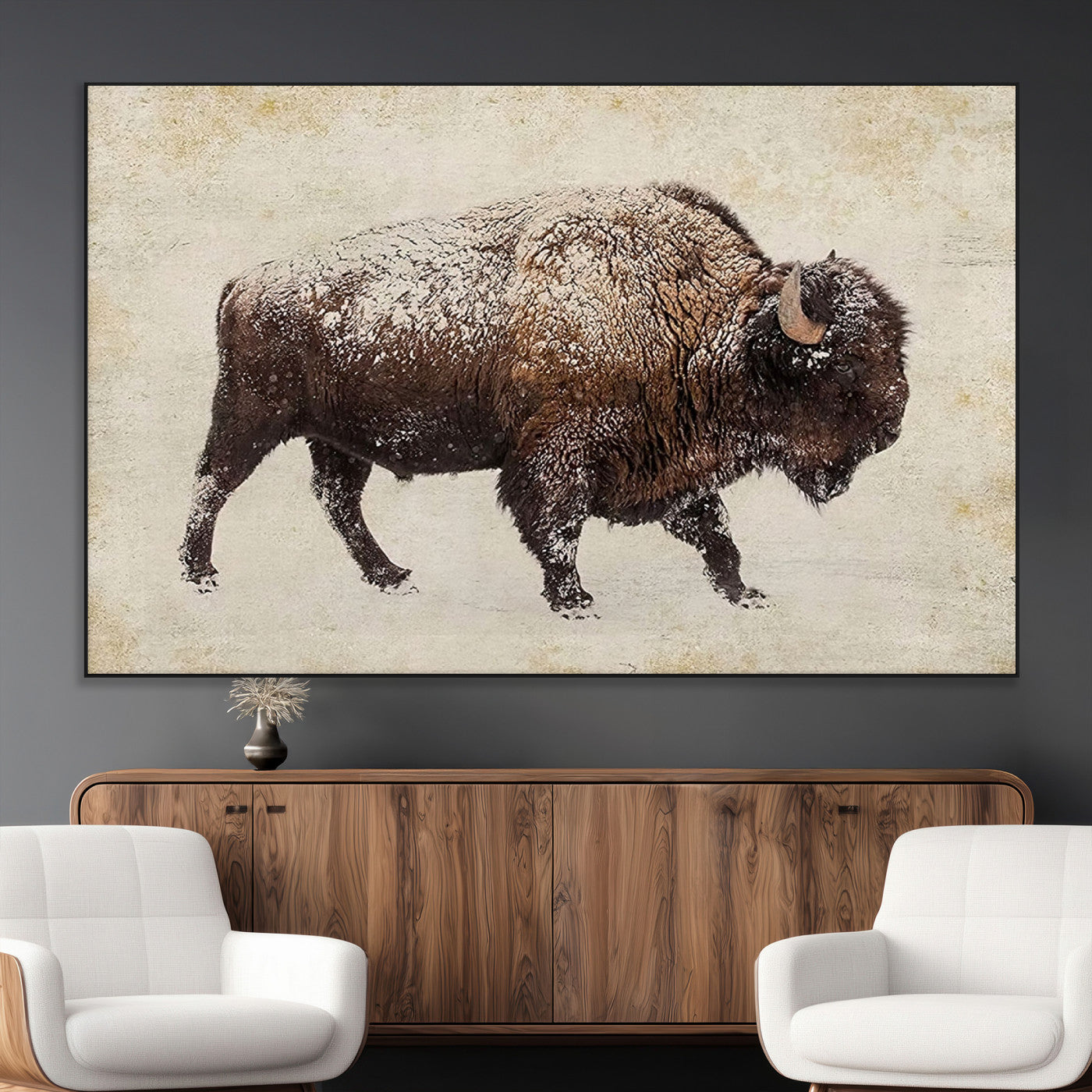 SEG-FC-51X34_Oversize - Buffalo Wall Art, Western Bison Canvas Print, Rustic Buffalo Art for Cowboy Western Decor, Large