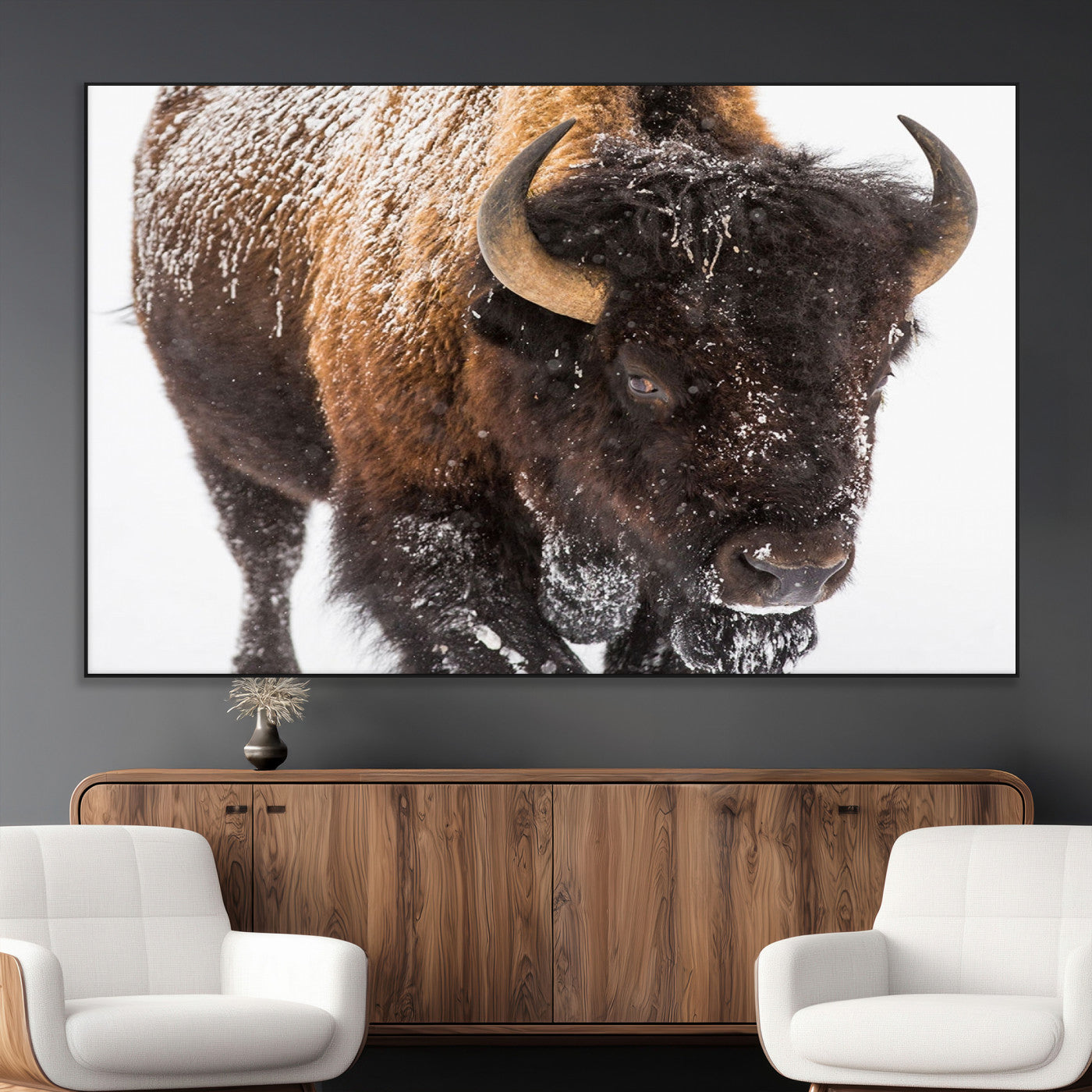 SEG-FC-51X34_Oversize - Bison Wall Art Canvas Print For Farmhouse, Wild Animal Wall Art, Framed Wild Bison Wall Art