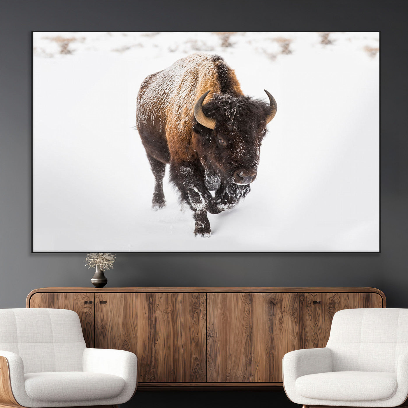 SEG-FC-51X34_Oversize - Bison Winter Wall Art Canvas Print For Farmhouse Decor