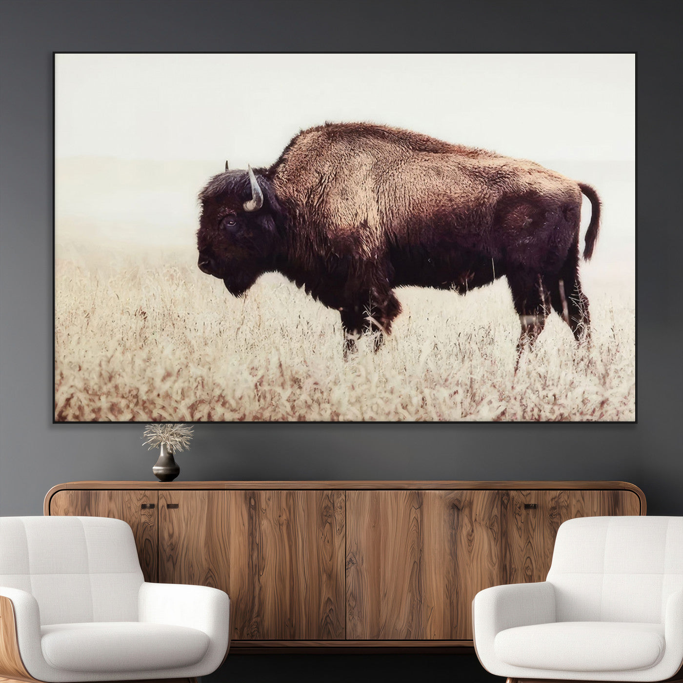 SEG-FC-51X34_Oversize - Bison in Field Wall Art Canvas Print For Farmhouse Barn Decor