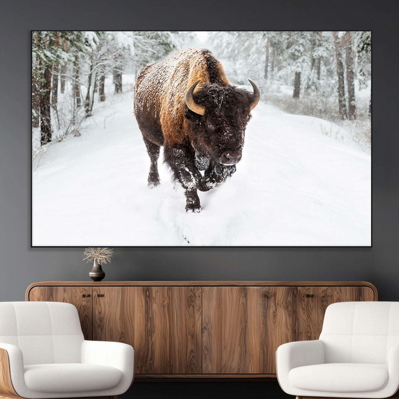 -Bison Wall Art Canvas Print For Farmhouse, Animal Canvas Print, Wild Animal Wall Art