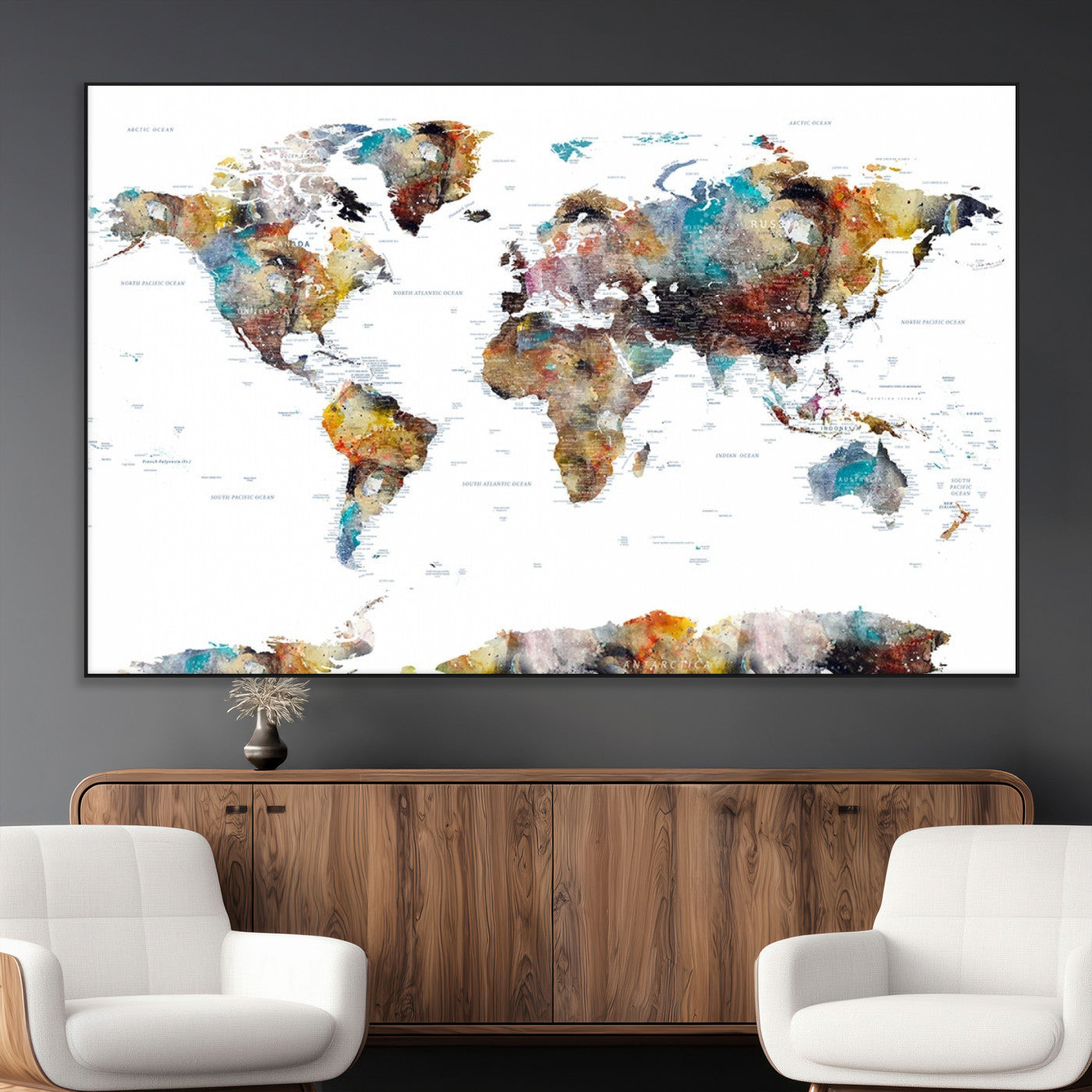 SEG-FC-51X34_Oversize - Push Pin World Map Canvas Print – Framed Wall Art for Couples to Track Their Travels – Anniversary