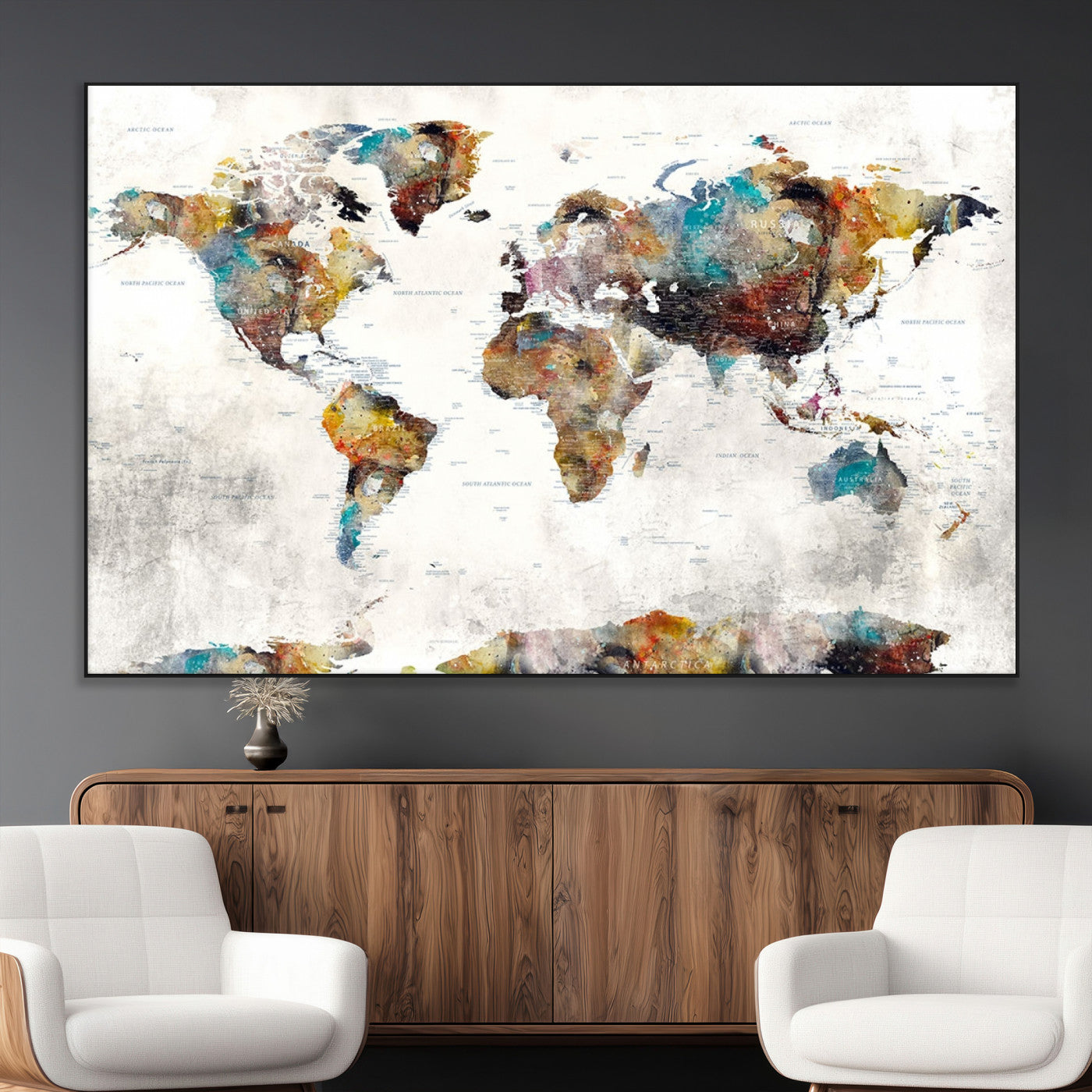 SEG-FC-51X34_Oversize - Push Pin World Map Canvas Print – Framed Wall Art for Couples to Track Their Travels – Anniversary